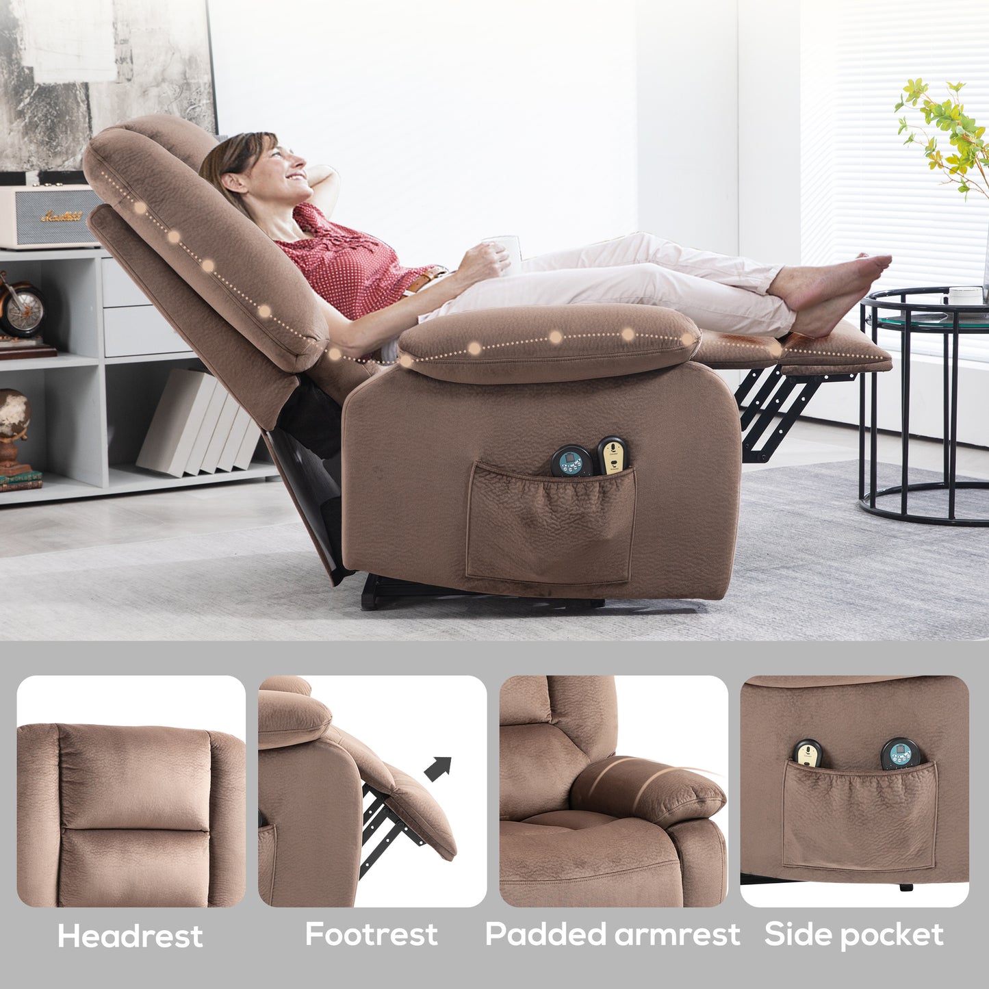 HOMCOM Electric Riser and Recliner Chair with Vibration Massage, Heat, Side Pocket, Brown