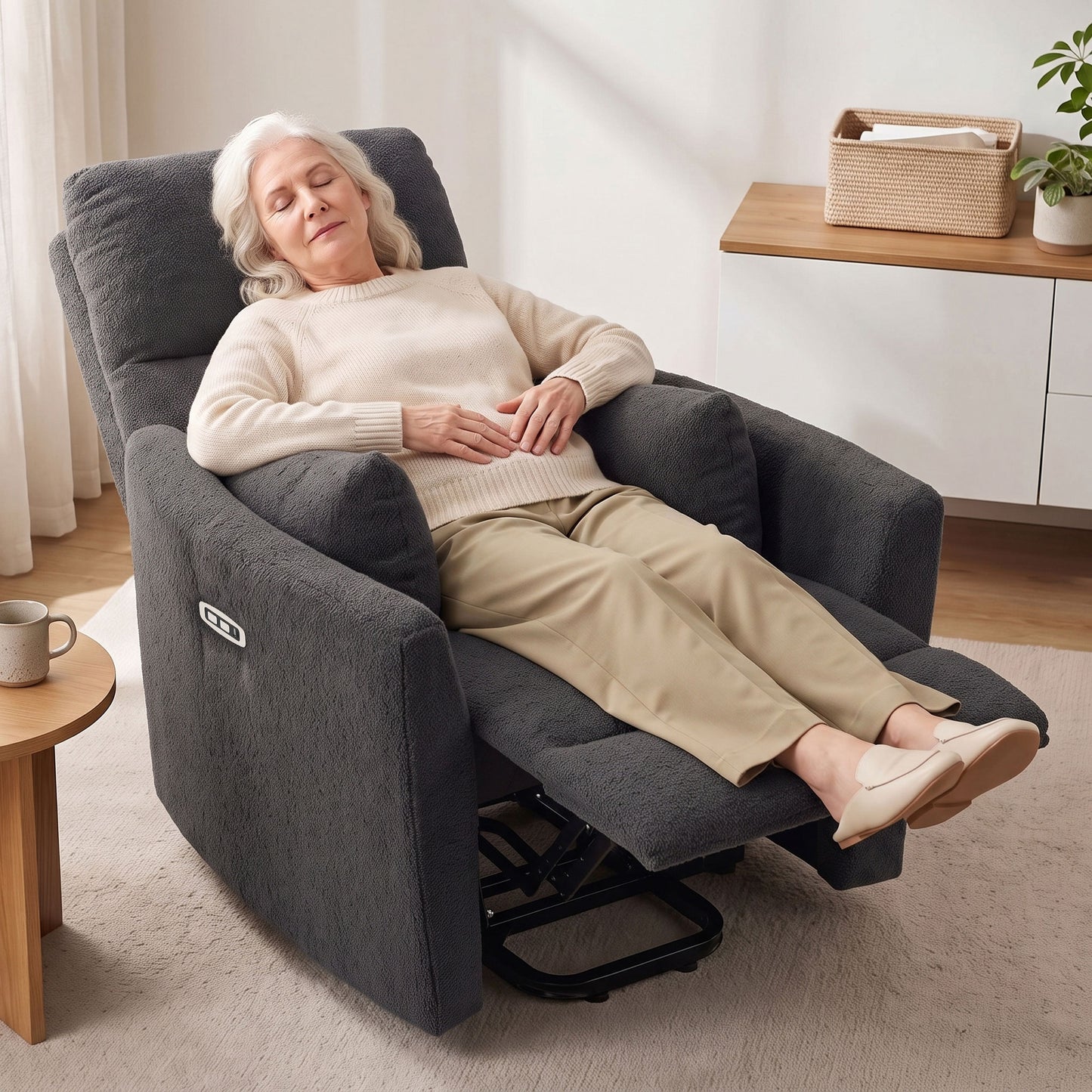 HOMCOM Riser Recliner Chair with Massage and Heat, Teddy Fleece Electric Power Lift Recliner for Elderly, Dark Grey