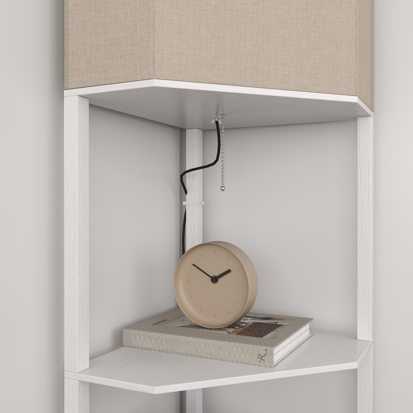 HOMCOM Corner Floor Lamp with Shelves, Tall Standing Lamps for Living Room, with Pull Chain Switch Bulb not Included, White