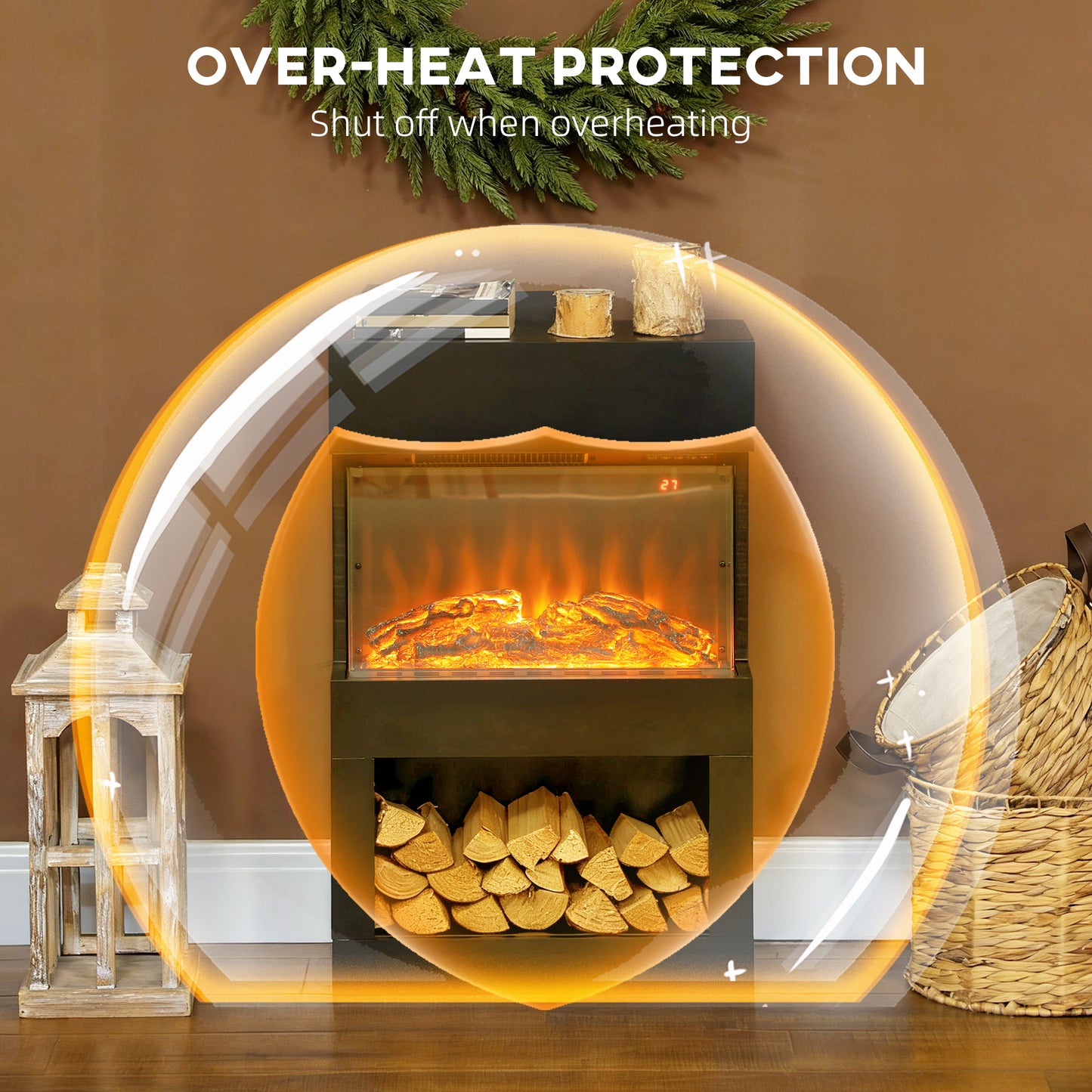 HOMCOM Electric Fireplace, 3D Flame, 6 Colours & Brightness, 1000W/2000W, 3-Sided View, Remote & Timer, Heats 30m², Black Electric Fire & Mantel