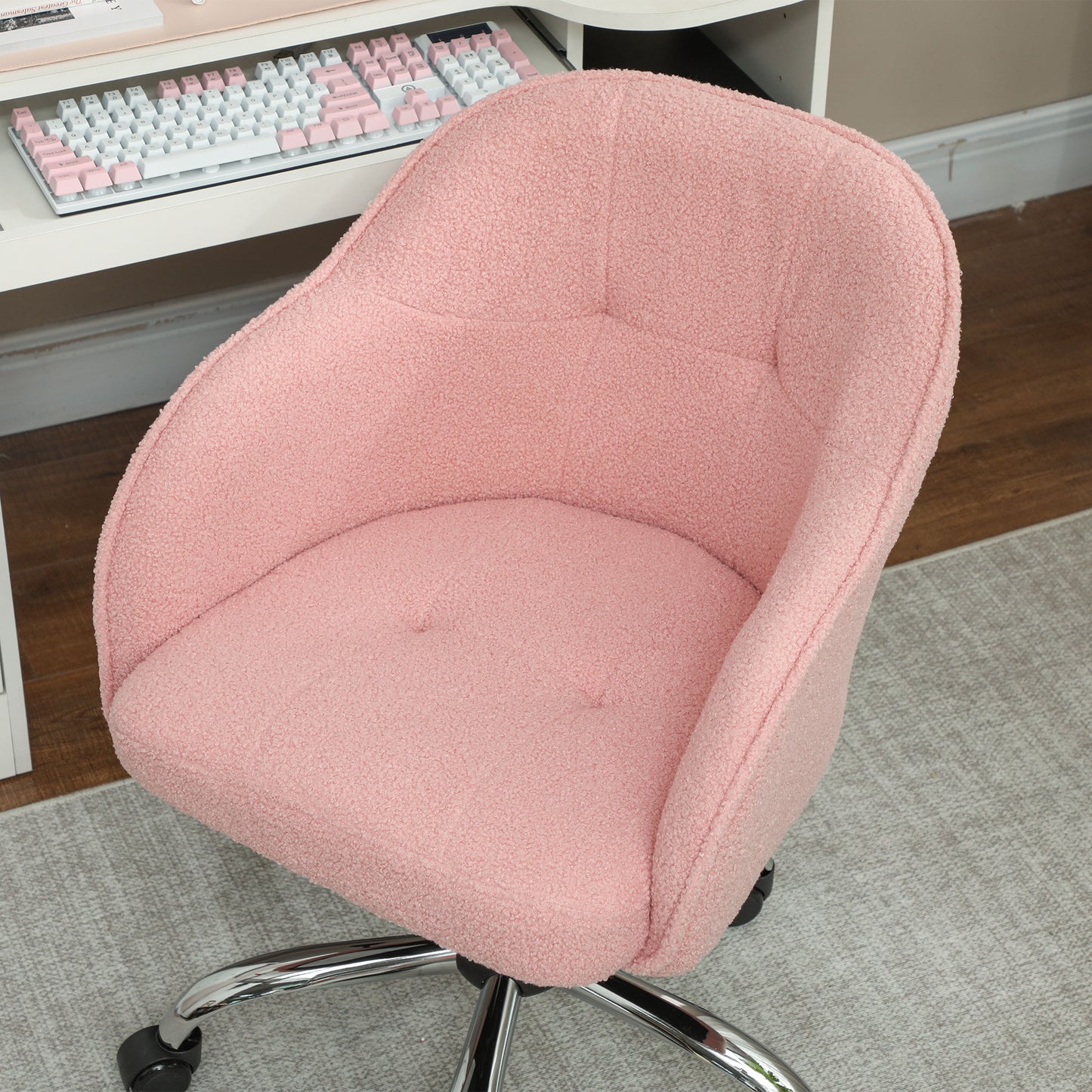 HOMCOM Teddy Fleece Swivel Office Chair - Pink