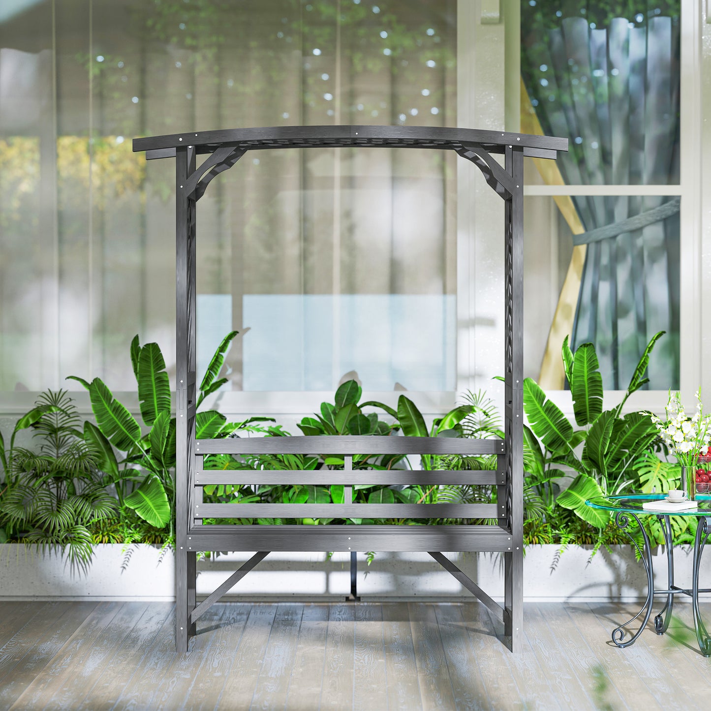 Outsunny Garden Bench, Wooden Garden Arbour with Seat for Vines/Climbing Plants, Grey