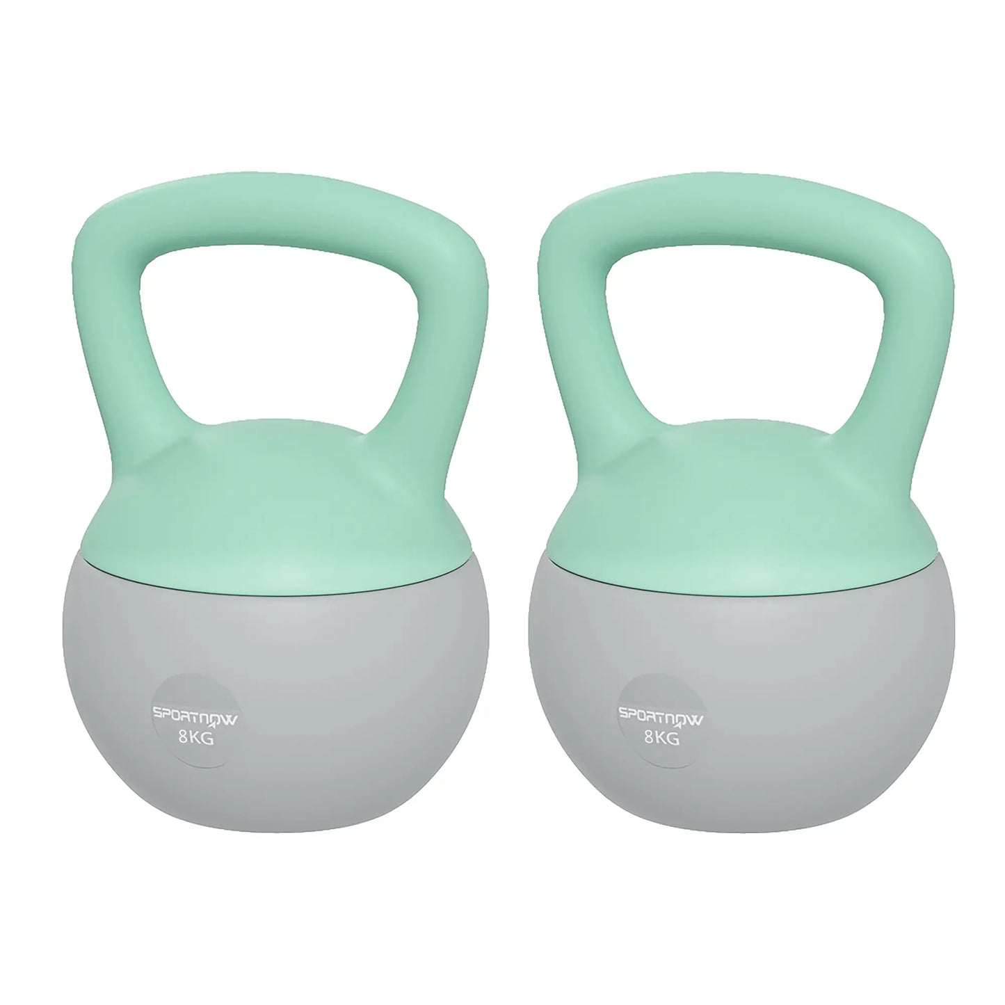 SPORTNOW 2 x 8kg Soft Kettlebell, Kettle Bell with Non-Slip Handle, for Home Gym, Strength Training, Cardio - Grey and Green
