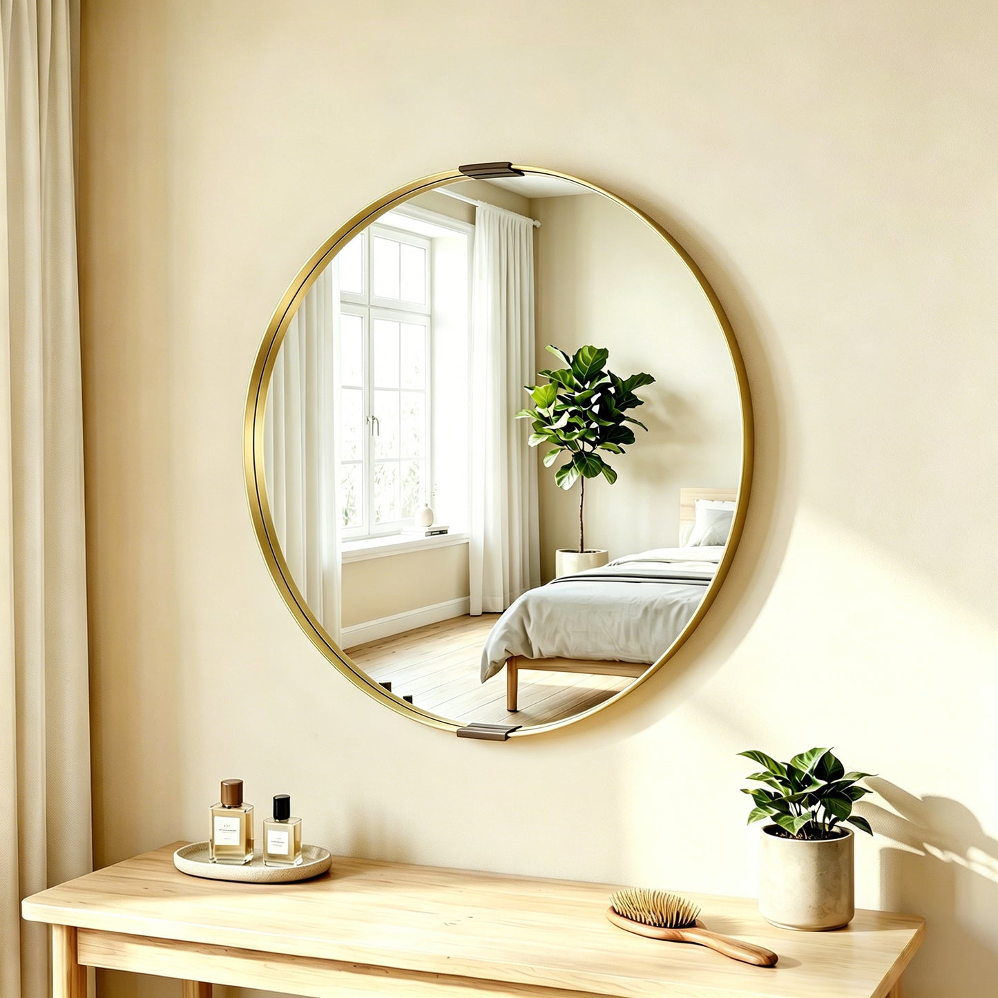 HOMCOM Round Wall Mirror 61 cm, Wall Mounted Bathroom Mirror with Tempered Safety Glass and Aluminium Alloy Frame, Gold Tone