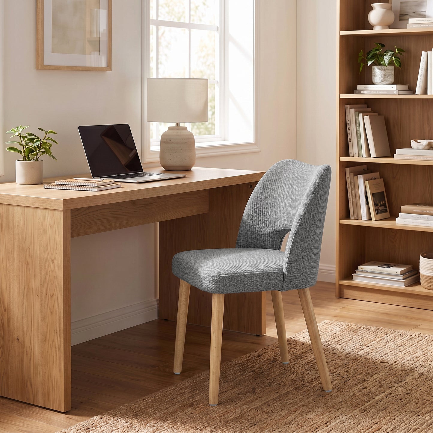 HOMCOM Dining Chairs Set Upholstered Kitchen Chenille Tool Free Assembly Rubberwood Legs, Grey
