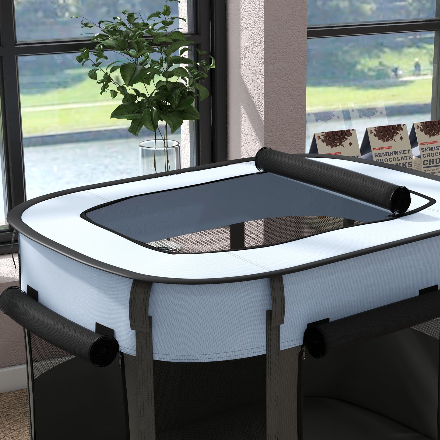 PawHut Foldable Dog Pen with Storage Bag for Indoor/Outdoor Use Grey - Medium