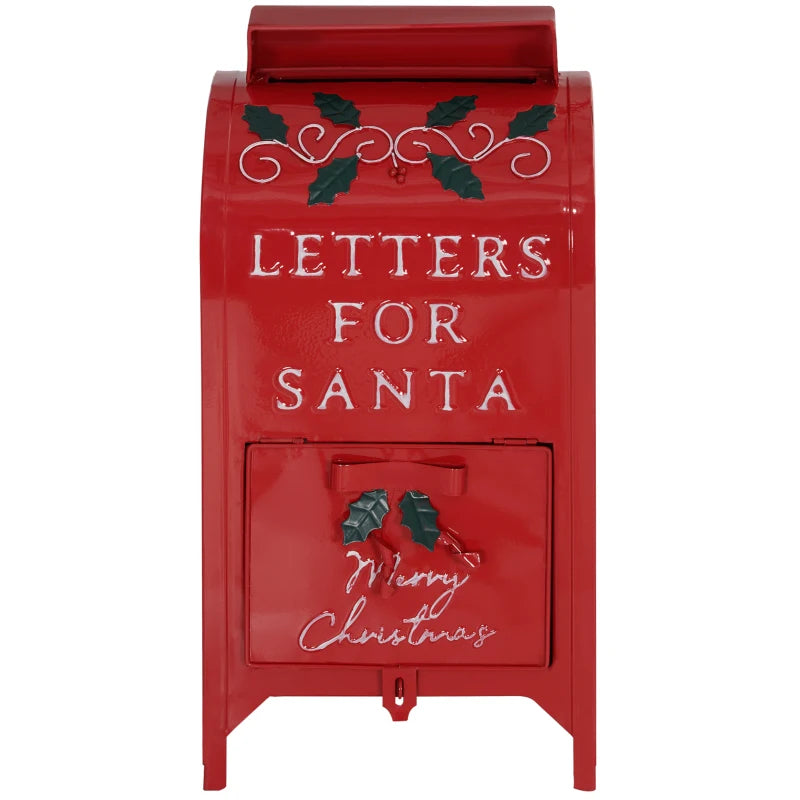 HOMCOM Christmas Post Box, Letters for Santa Mailbox, Freestanding or Wall Mounted Postbox, Indoor Christmas Decoration, Red