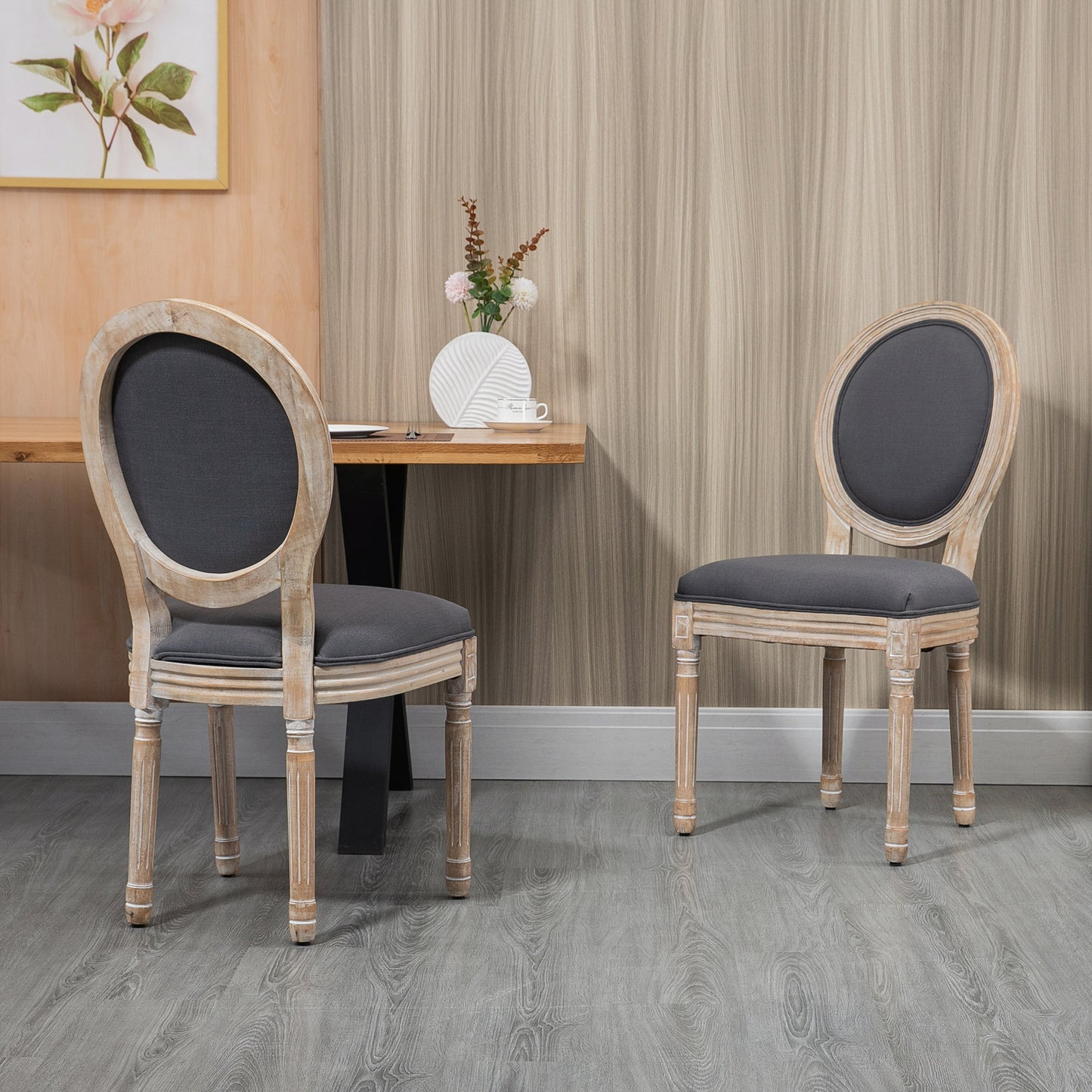 HOMCOM Set of 2 French-Style Dining Chairs - Grey