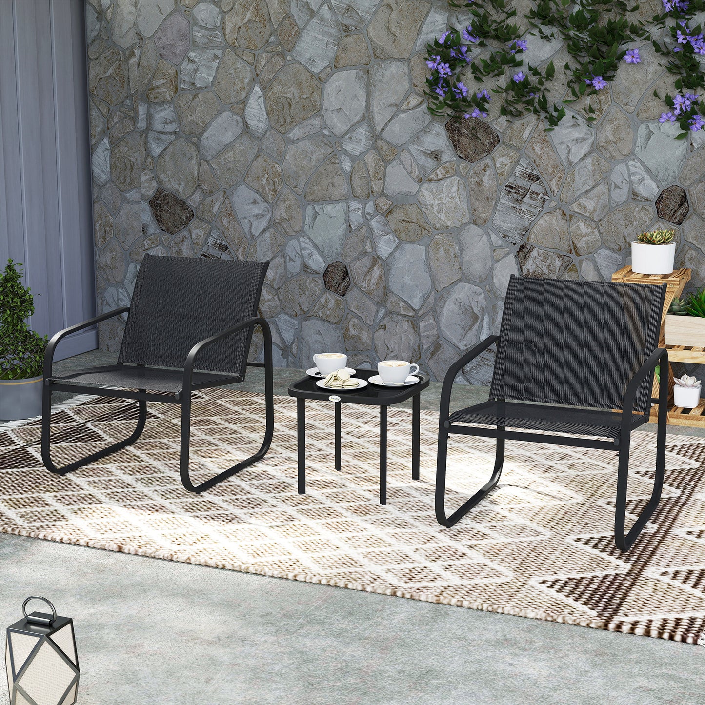 Outsunny Three-Piece Garden Seating Set - Black