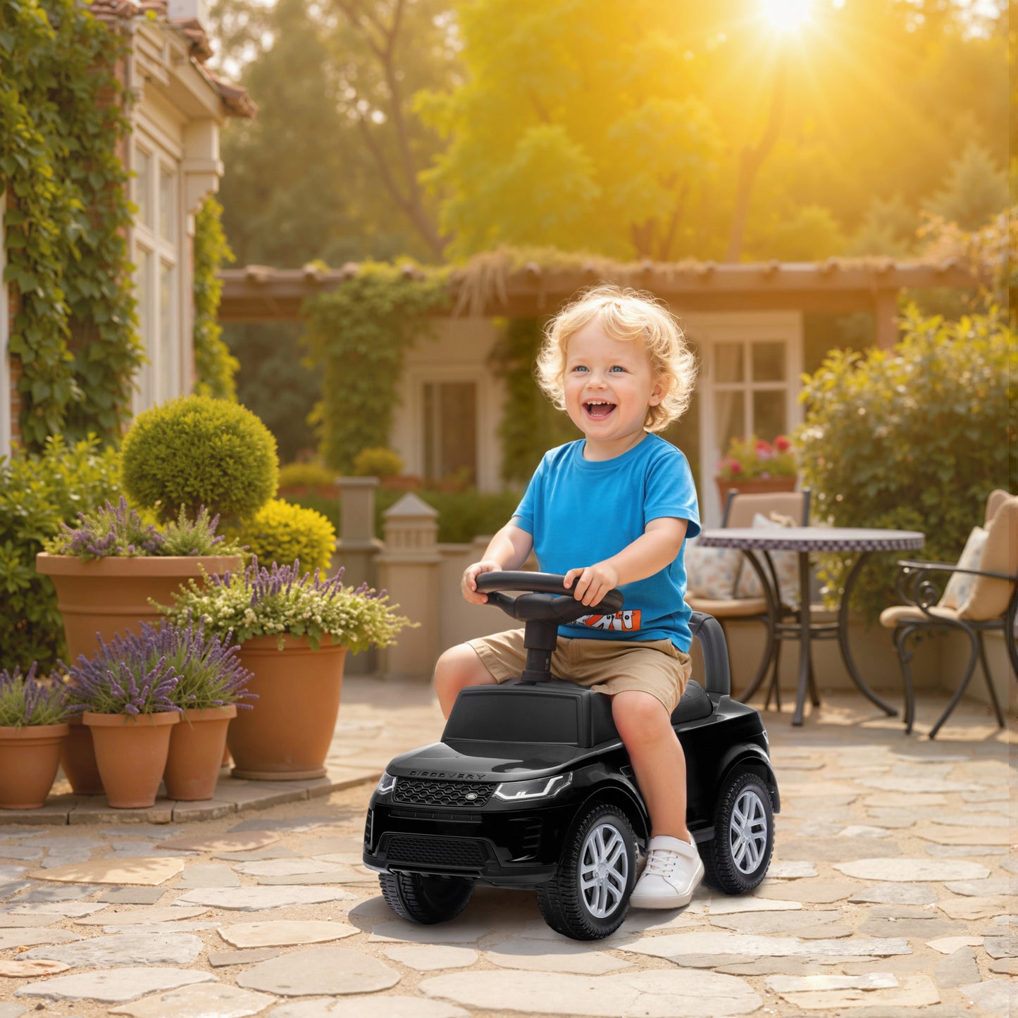 AIYAPLAY LAND ROVER DISCOVERY Licensed Baby Push Car, 2-in-1 Ride on Car with Push Handle and Safety Guardrail, Black