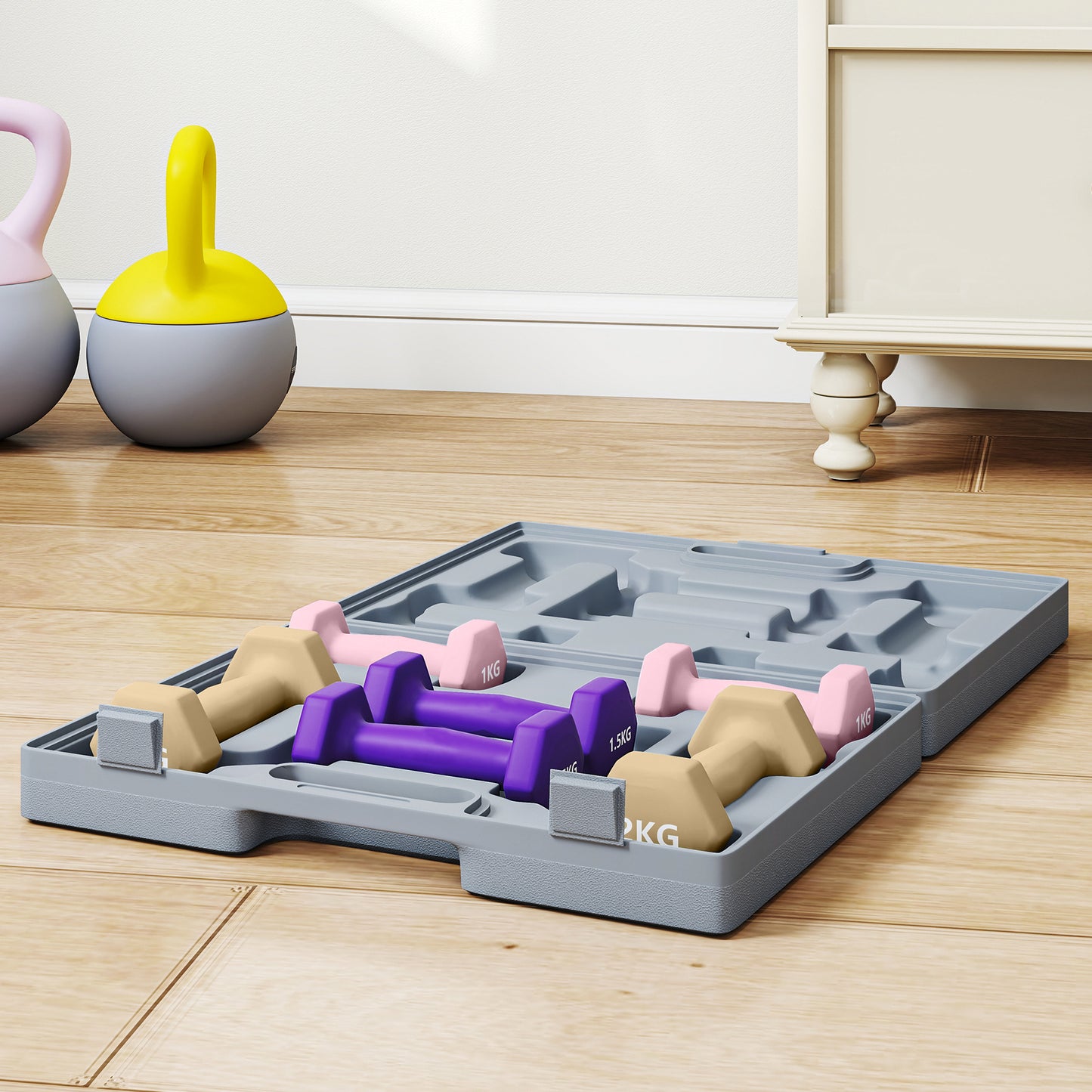 SPORTNOW 9kg Hex Dumbbells Set of 6, Hand Weights with Carry Case for Home Gym Strength Training, 2 x 1kg, 2 x 1.5kg, 2 x 2kg