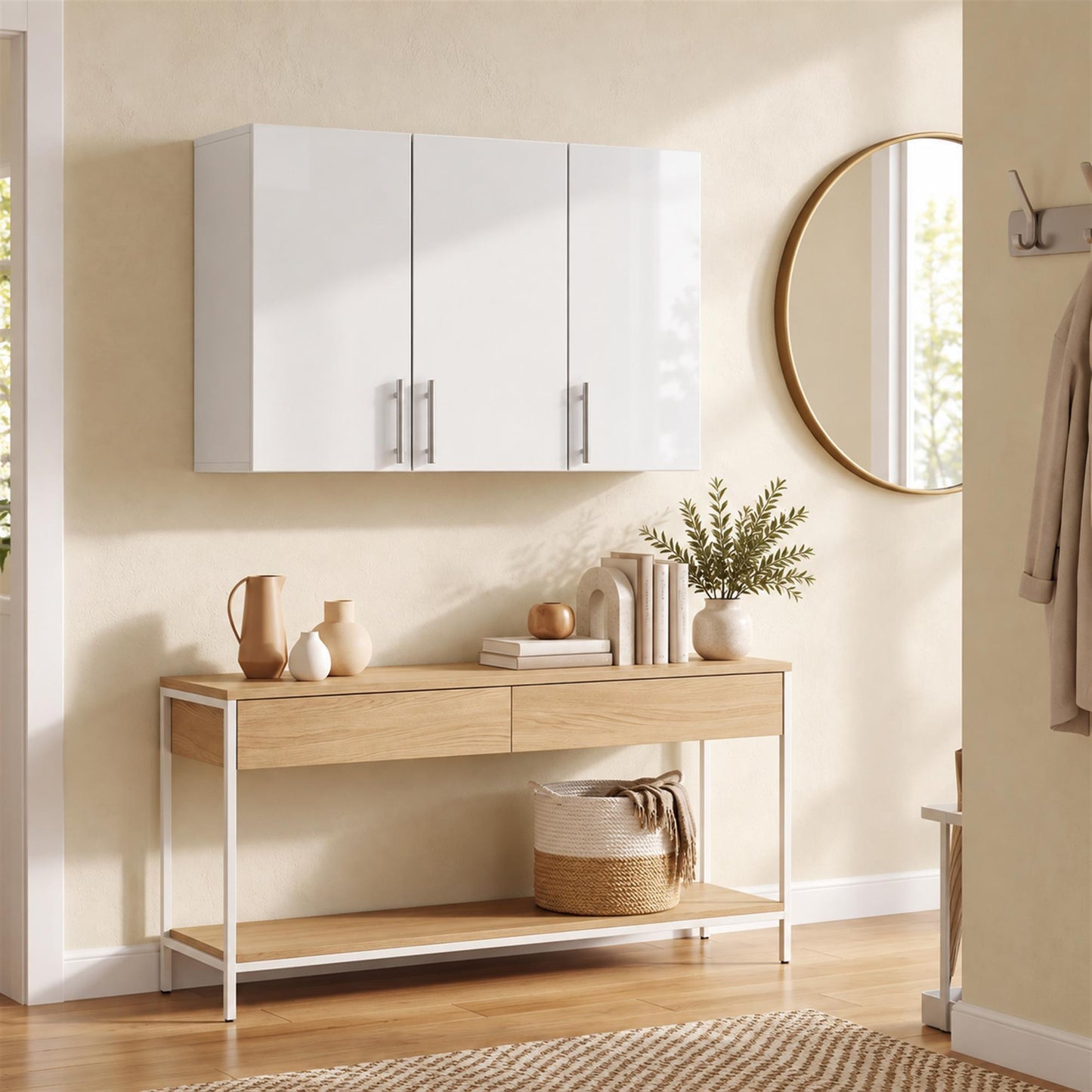 HOMCOM Bathroom Wall Cabinet, Wall-Mounted Bathroom Storage Cabinet with 3 Doors, Adjustable Shelf for Kitchen, White