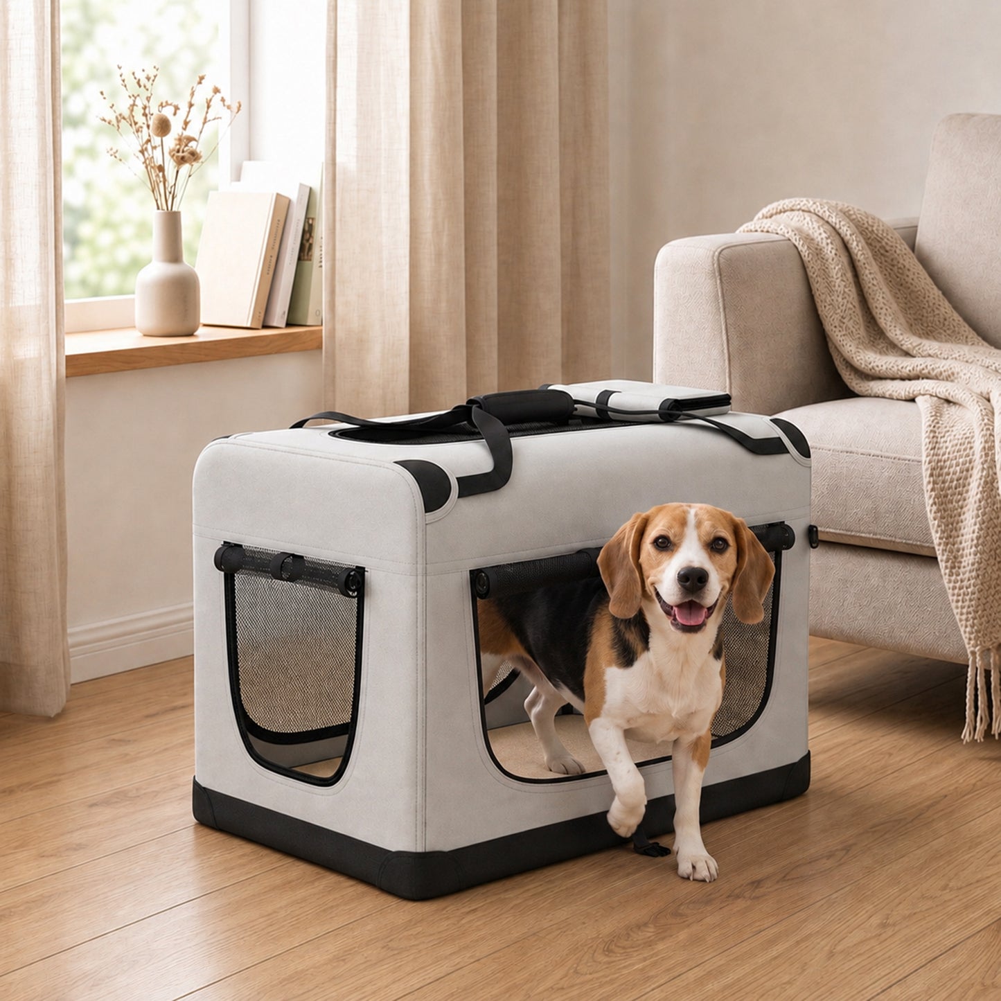 PawHut Pet Carrier Bag, Soft-Sided Dog Carrier with Security Buckle Strap, Washable Cushion and Folded Bowl, Light Grey