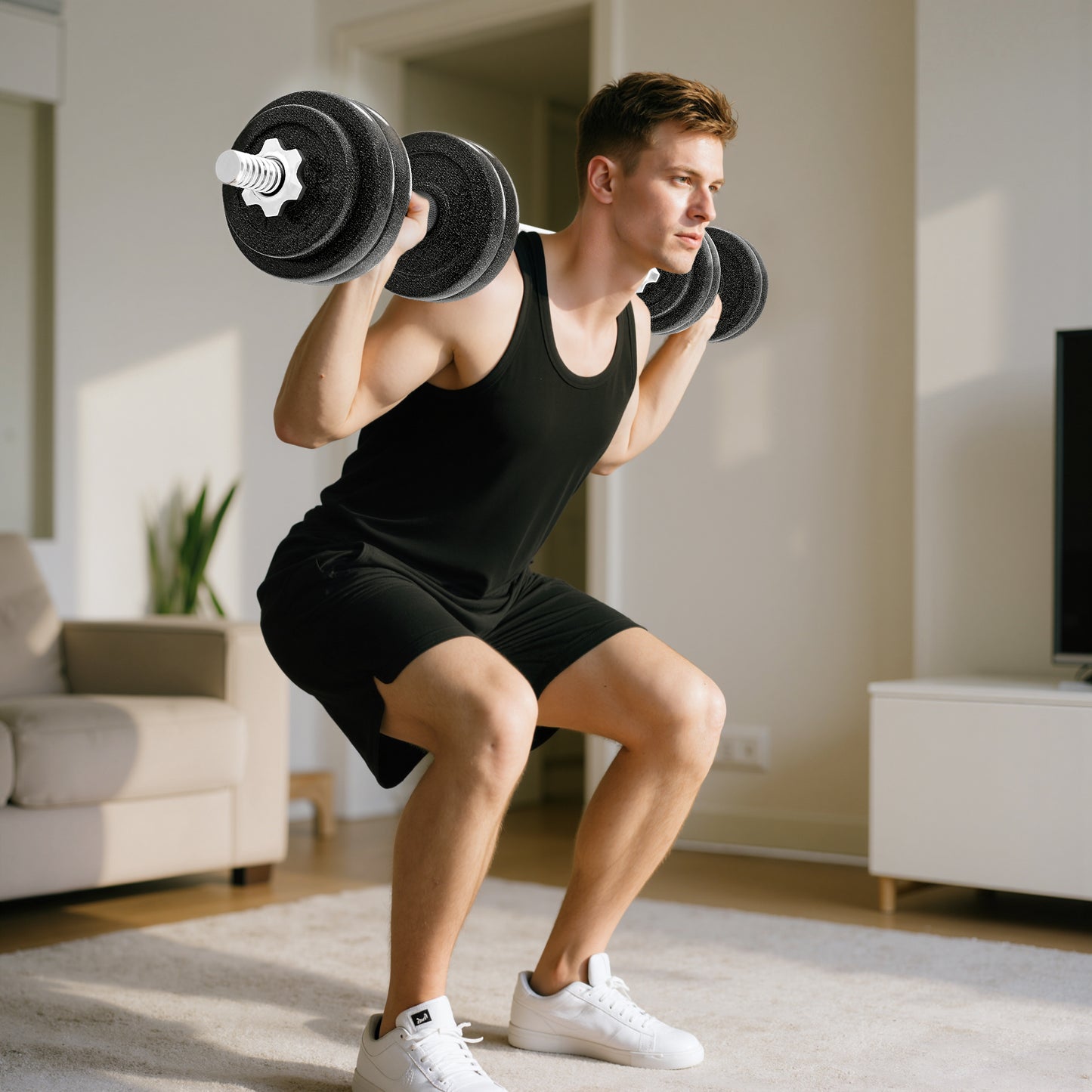 SPORTNOW 2-in-1 Adjustable Dumbbells Set, 30kg with Non-Slip Grip for Home Gym Strength Training, Weight Lifting, Bodybuilding - Black
