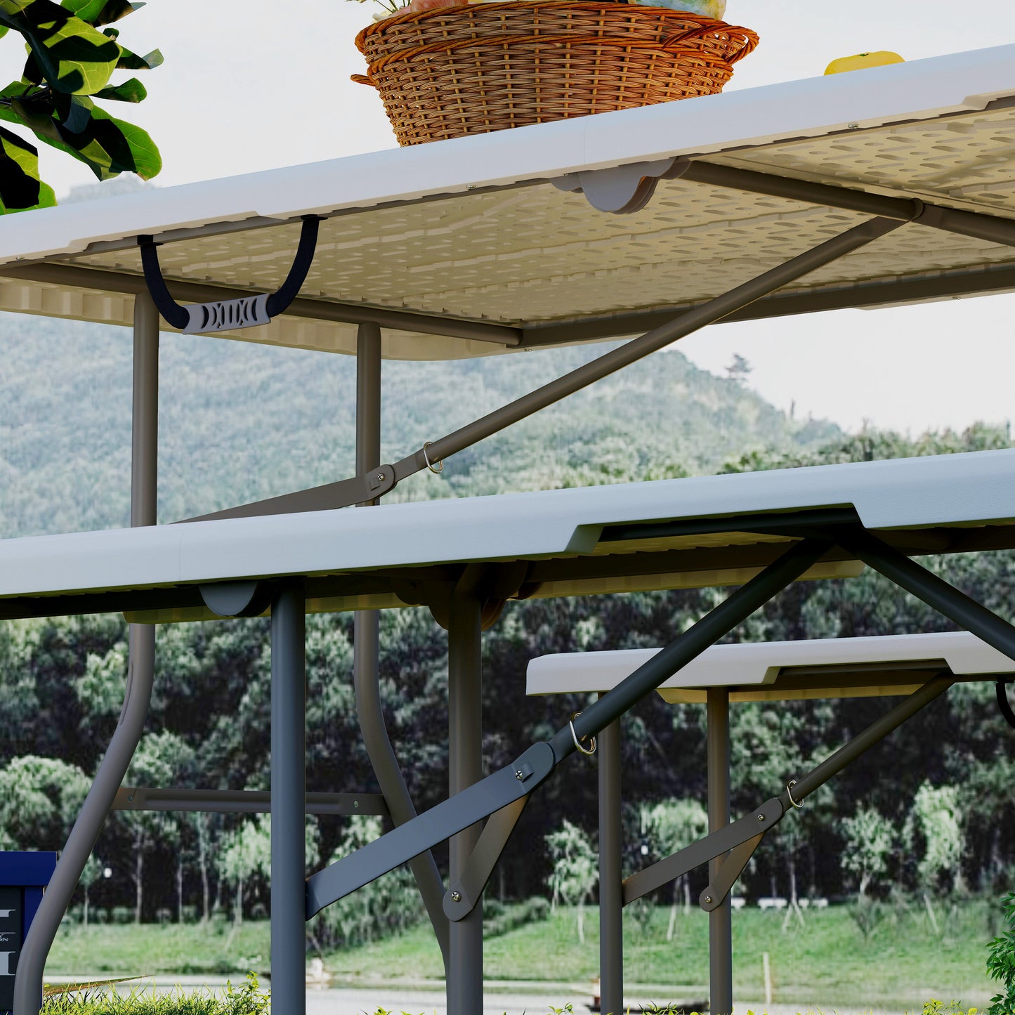 Outsunny 3 Piece 6ft Folding Picnic Table and Bench Set, Portable HDPE with Carry Handles for Indoor/Outdoor Dining, Camping, BBQ, White