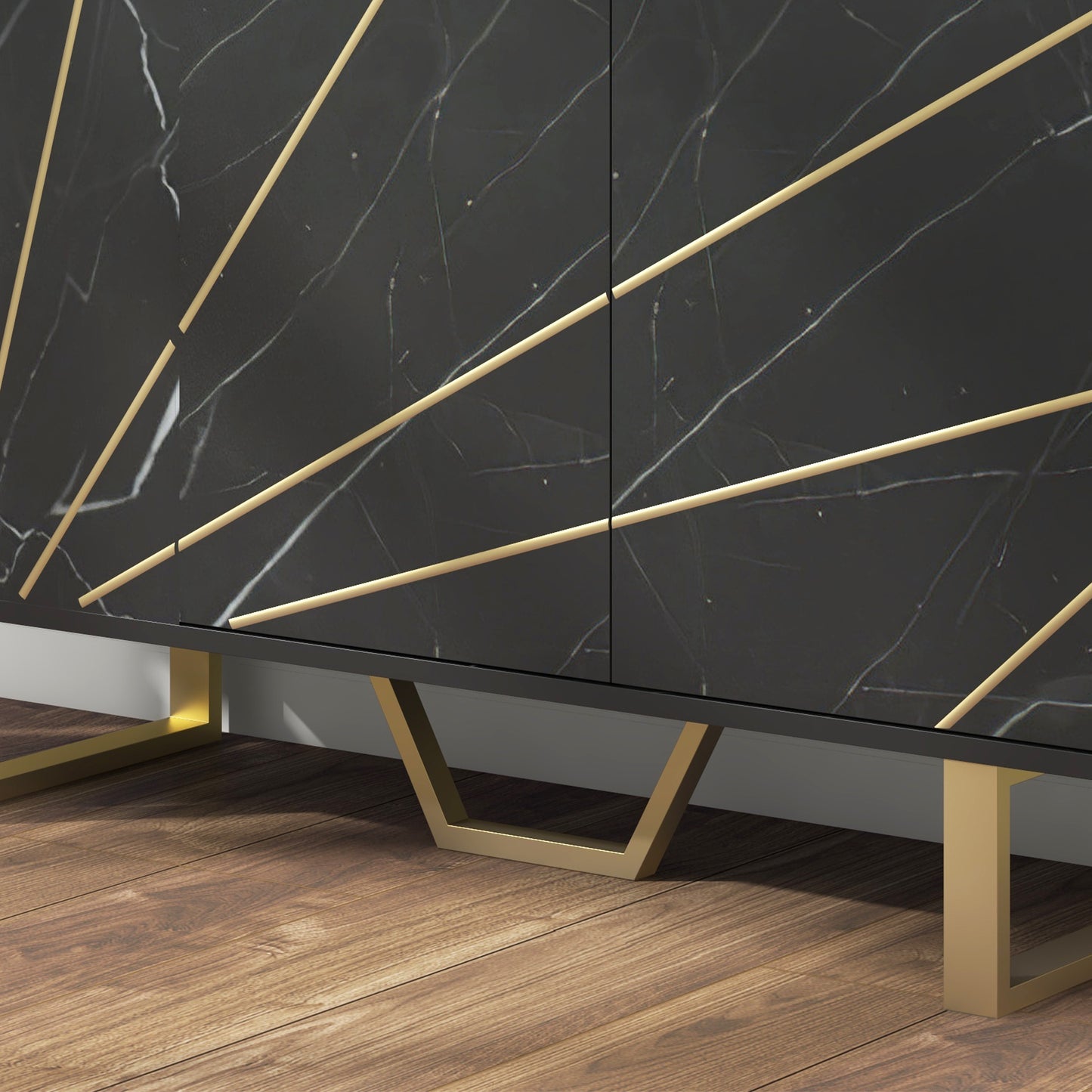 HOMCOM Sideboard Storage Cabinet, Modern Cupboard with Adjustable Shelves and Metal Legs for Living Room, Kitchen, Dining Room, Black Marble Tone