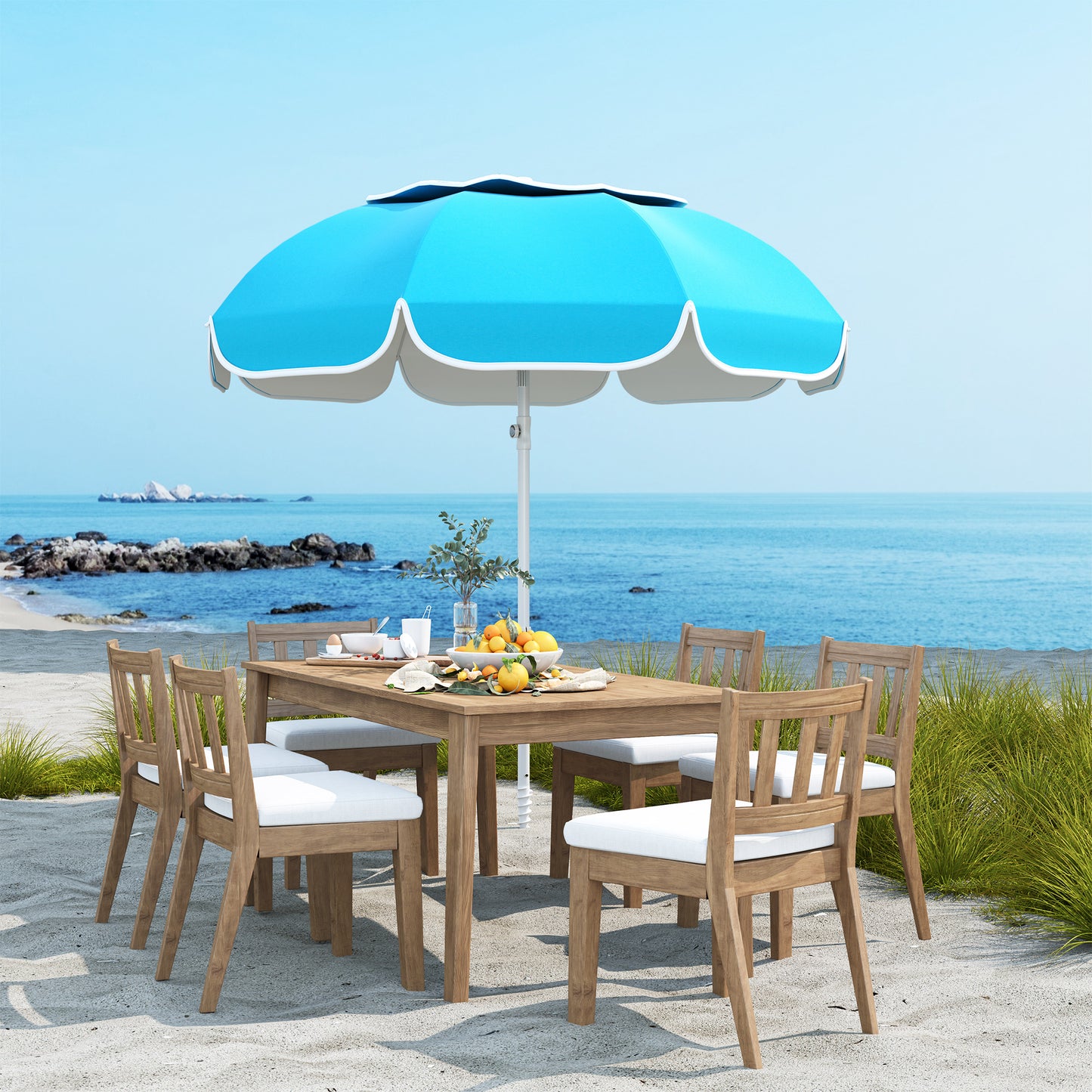Outsunny Beach Umbrella Portable with Sand Anchor, Carry Bag, Adjustable Height & Tilt, UPF50+ UV Protection, Blue