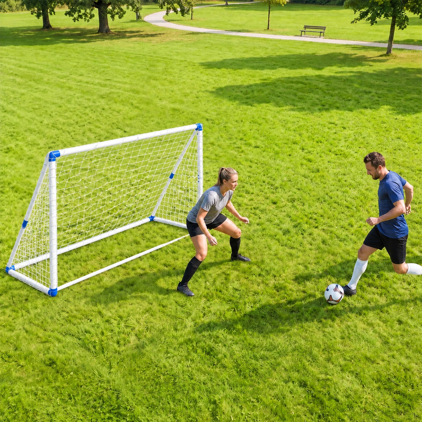 SPORTNOW Football Goal, 183 x 96 x 130 cm Foldable Practice Football Net with Ball Pump, Ground Stakes and PVC ball, White