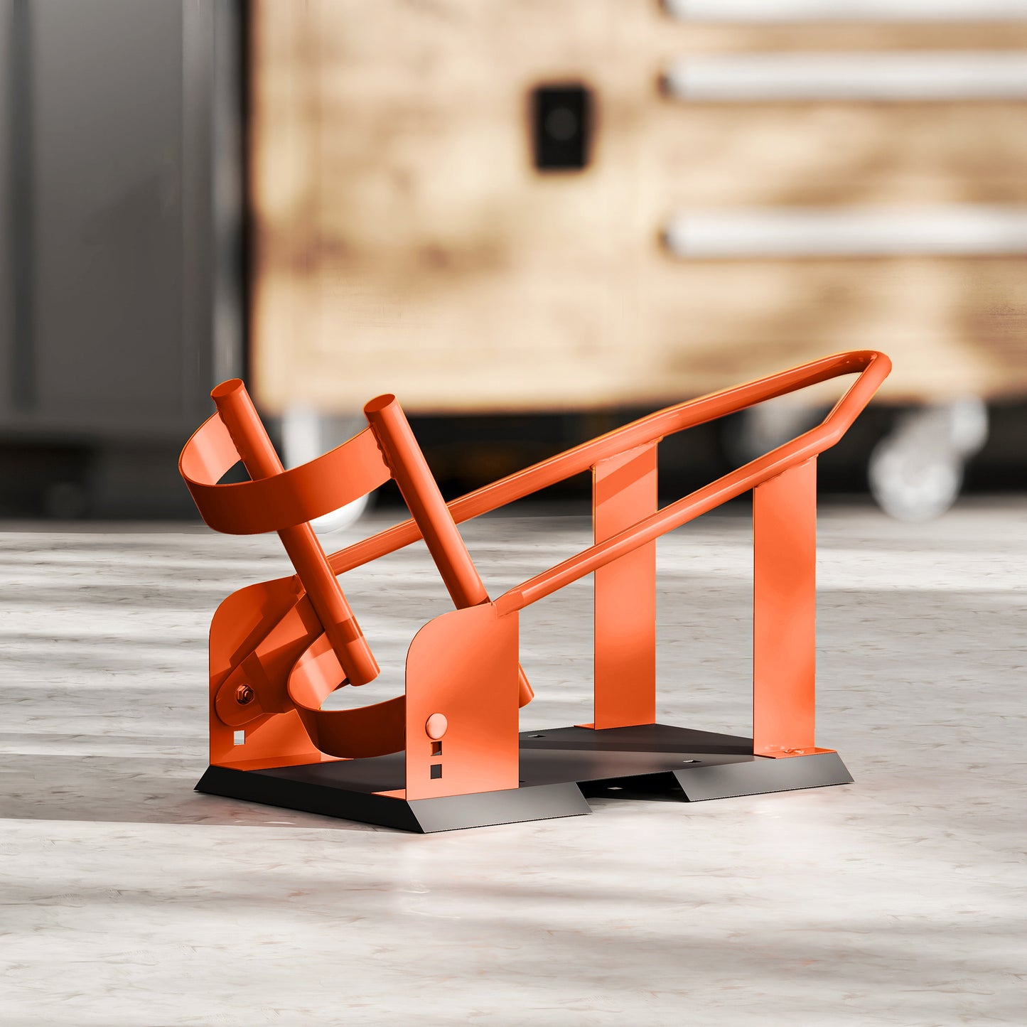 HOMCOM Motorcycle Wheel Chock, 816.5 kg Capacity, Heavy Duty Steel, 3 Height Adjustable Holes, Fits 381-533.4 mm Wheels, Orange