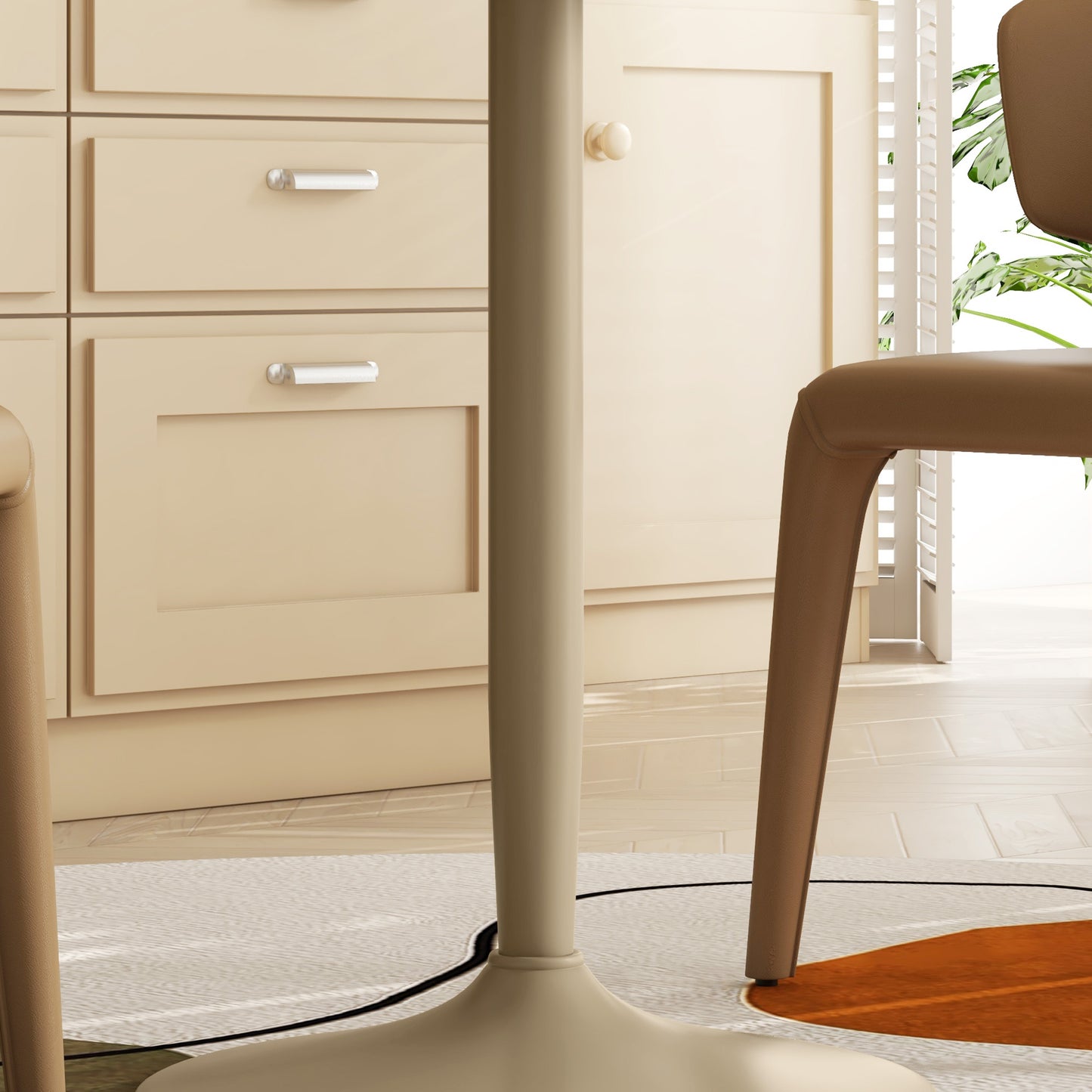 HOMCOM Round Dining Table, Modern Dining Room Table with Steel Base, Non-slip Foot Pad, Space Saving Dining Table, Light Brown