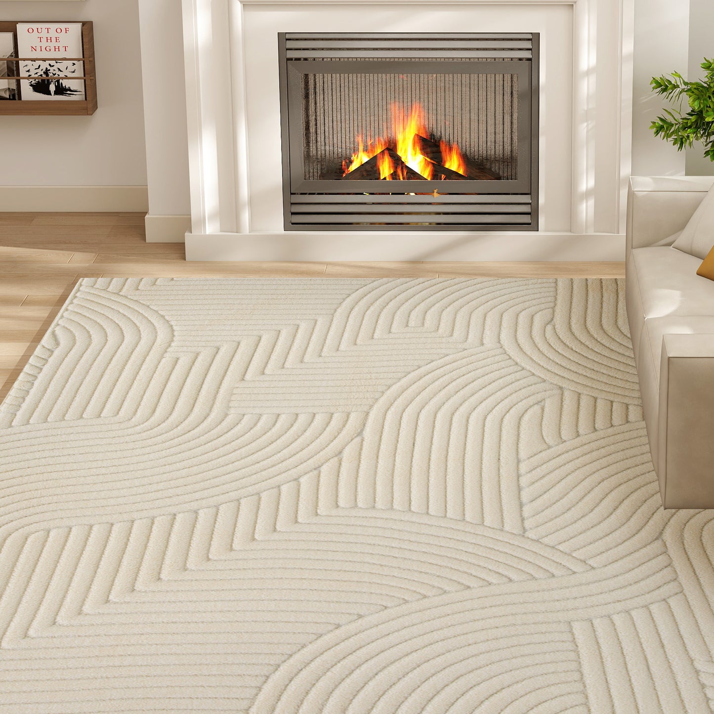 HOMCOM Modern Geometric Rug, Thick & Plush, Non-Slip, 160 x 120 cm – Cream, Living Room/Bedroom/Office