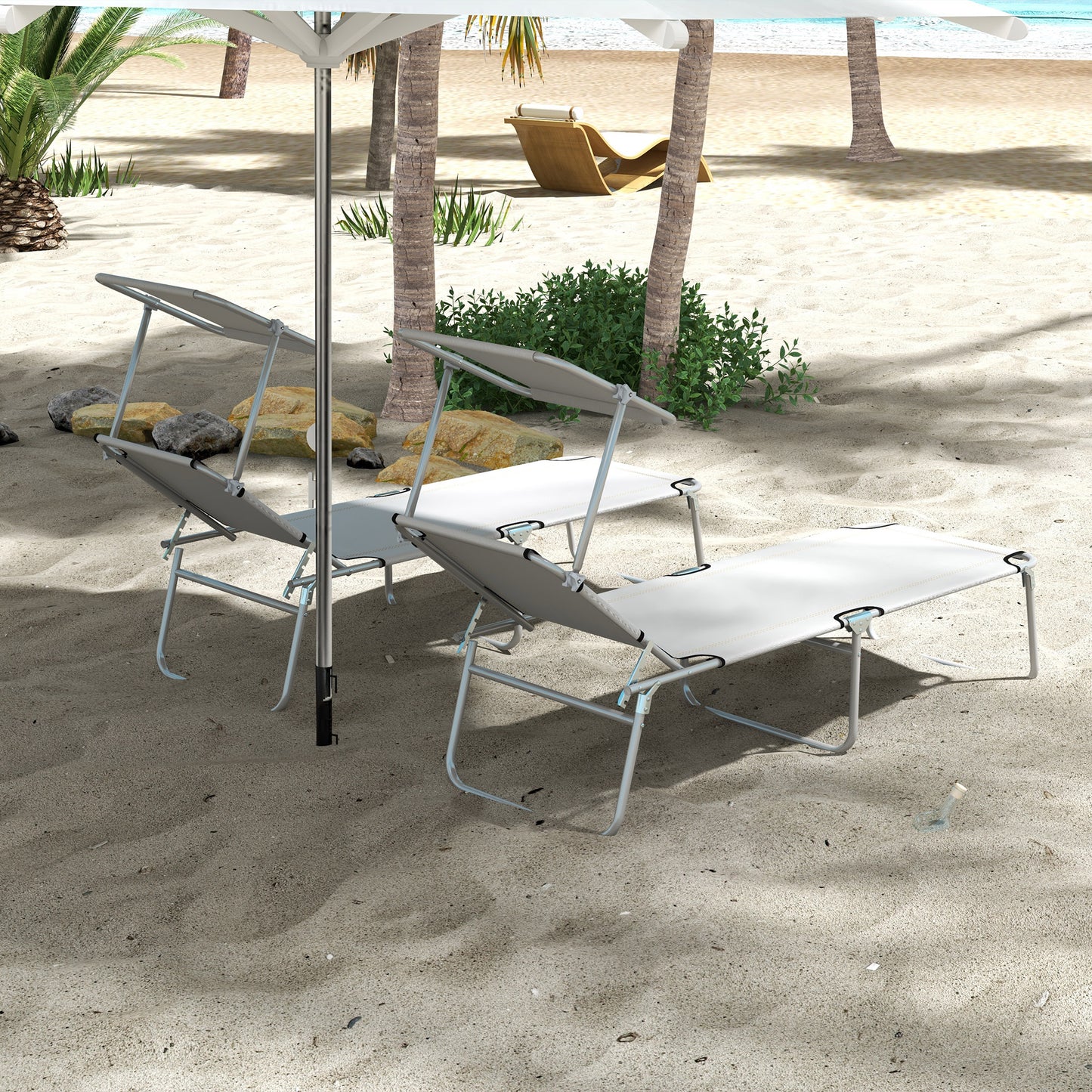 Outsunny 2-Piece Adjustable Folding Sun Lounger Set - Light Grey