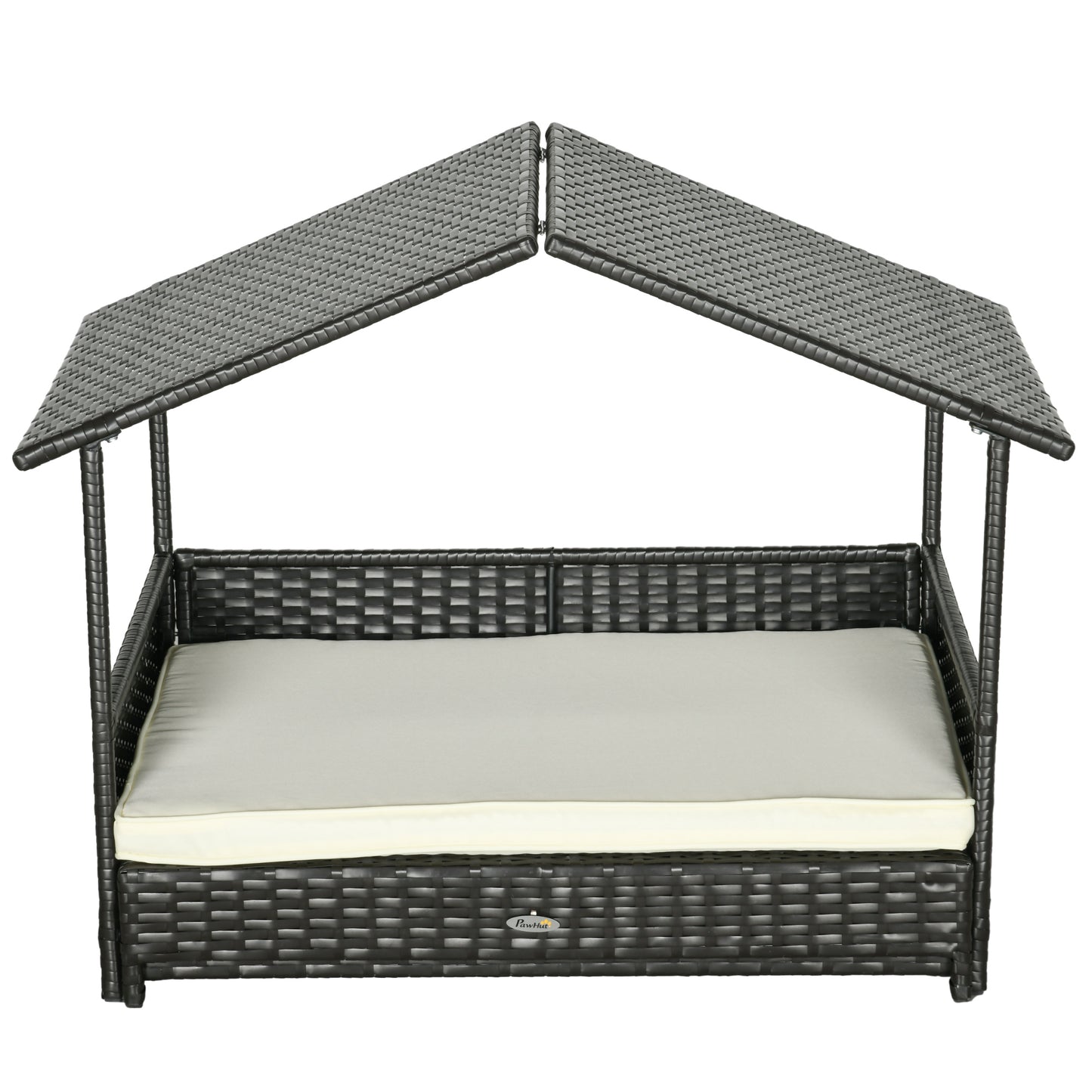 PawHut Extendable Elevated Dog Bed Rattan Dog House with Water-Resistant Roof Removable Cushion for Small Medium Dogs