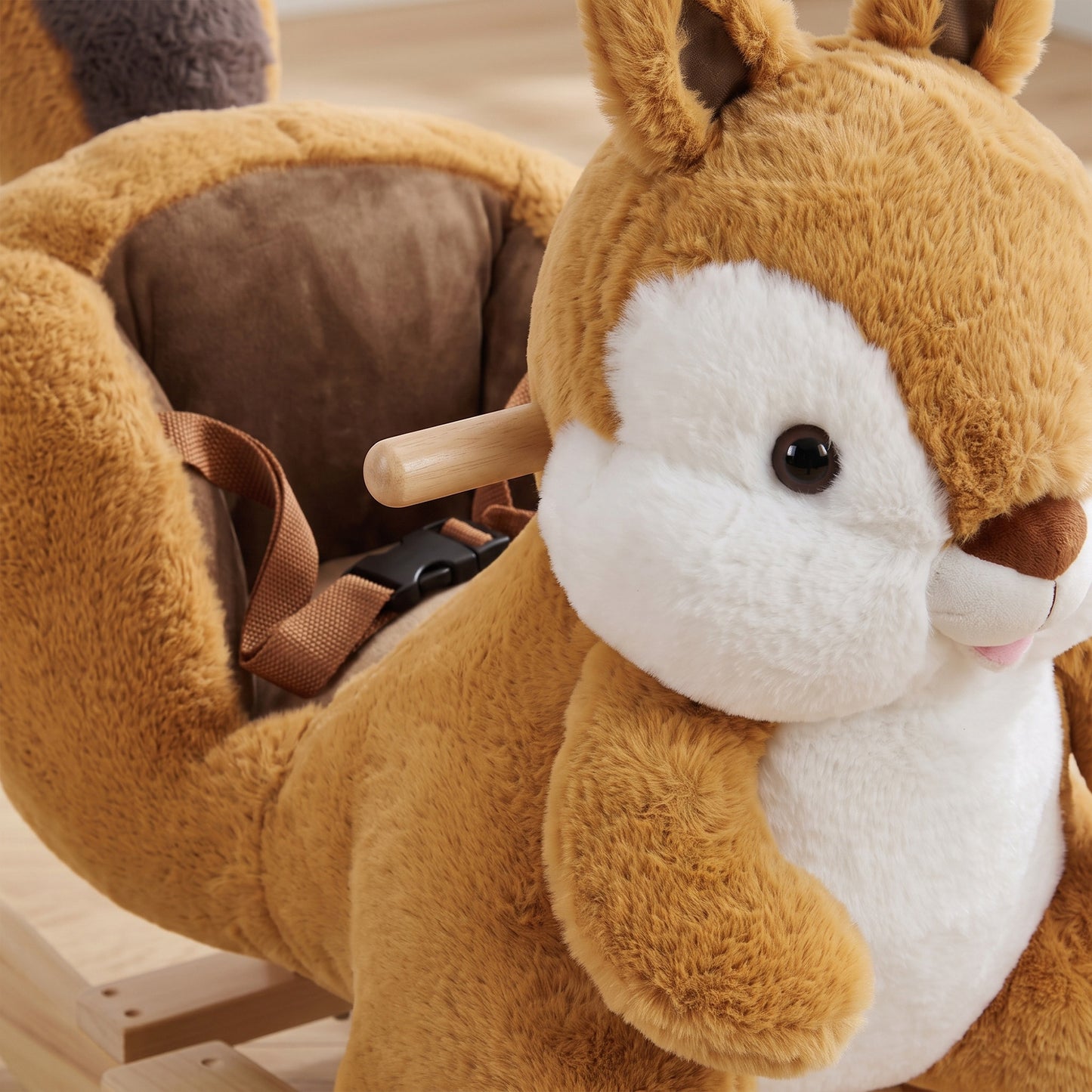 AIYAPLAY Rocking Horse, Stable Plush Ride on Horse Squirrel Design with Animal Sounds, Security Belt for Toddlers 1-3 Y, Brown