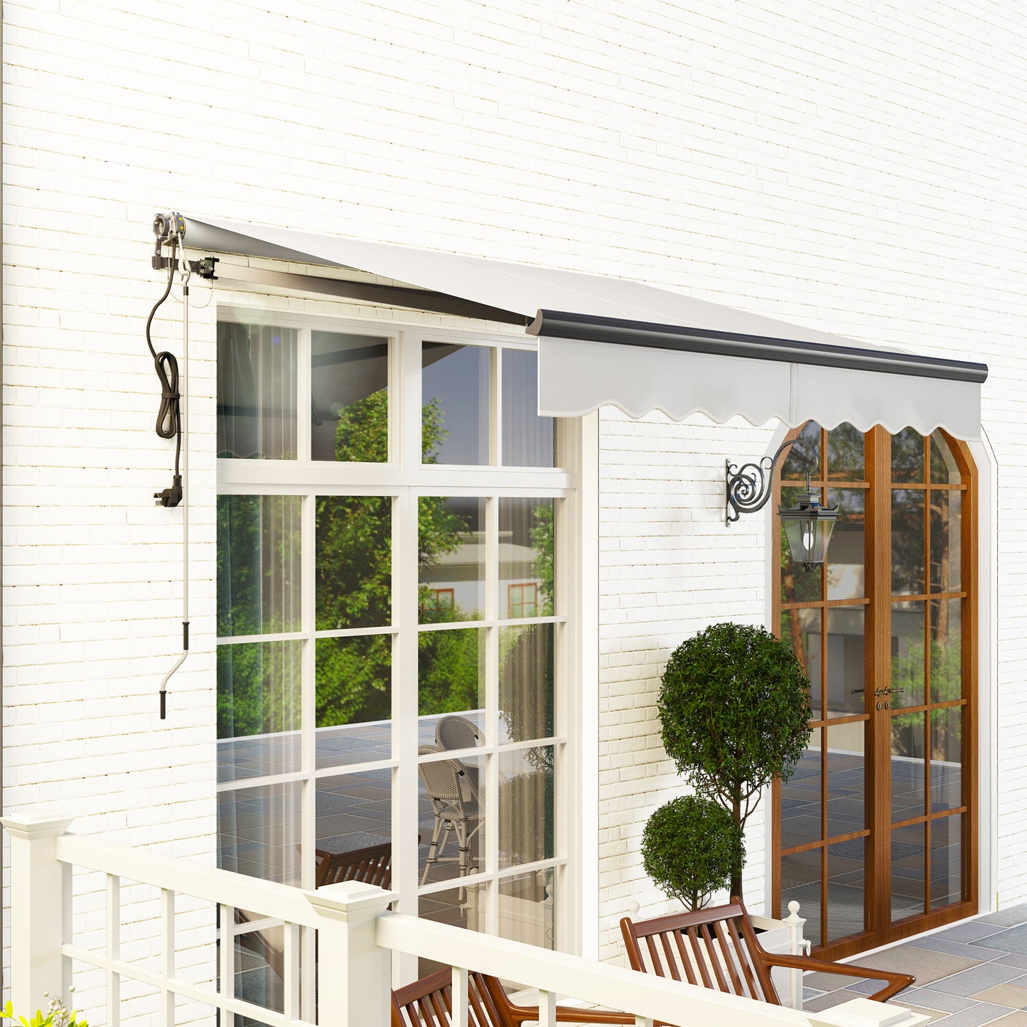 Outsunny Electric Awning, 2.5 x 2m, Remote Controlled, Aluminum Frame, UV30+ Sun Shade Canopy for Patio Door/Window, Light Grey