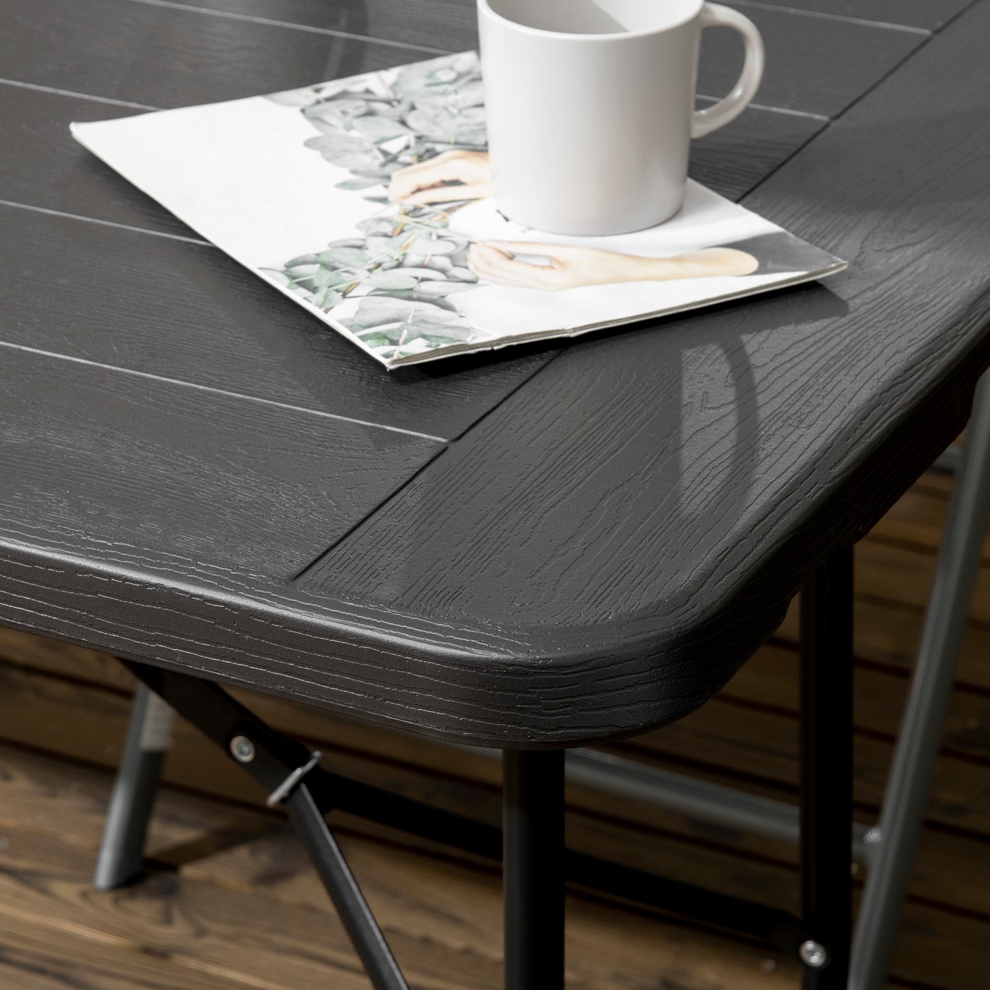 Outsunny Folding Garden Table for 6, Rectangular HDPE Top, Steel Frame, Foldable, Charcoal Grey