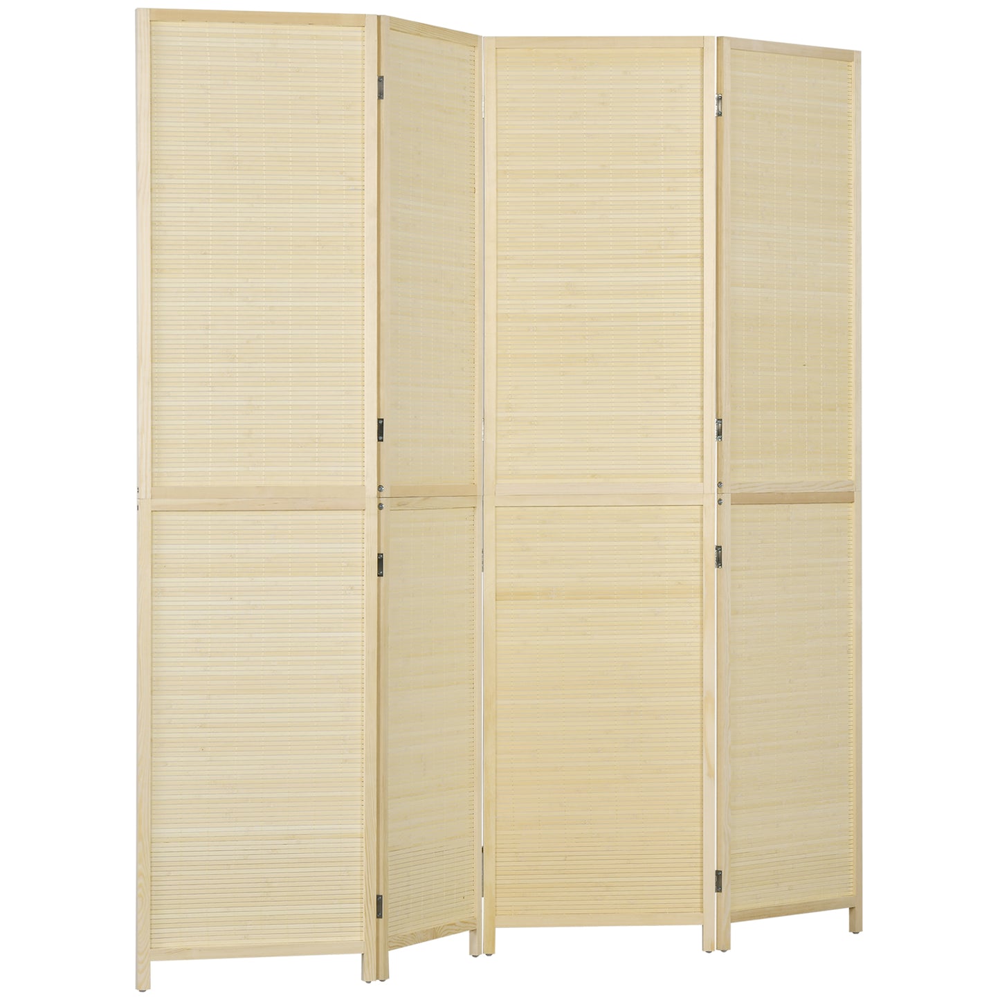 HOMCOM Bamboo Wood 4-Panel Room Divider 180 x 180 cm Room Separator Folding Partition - Natural