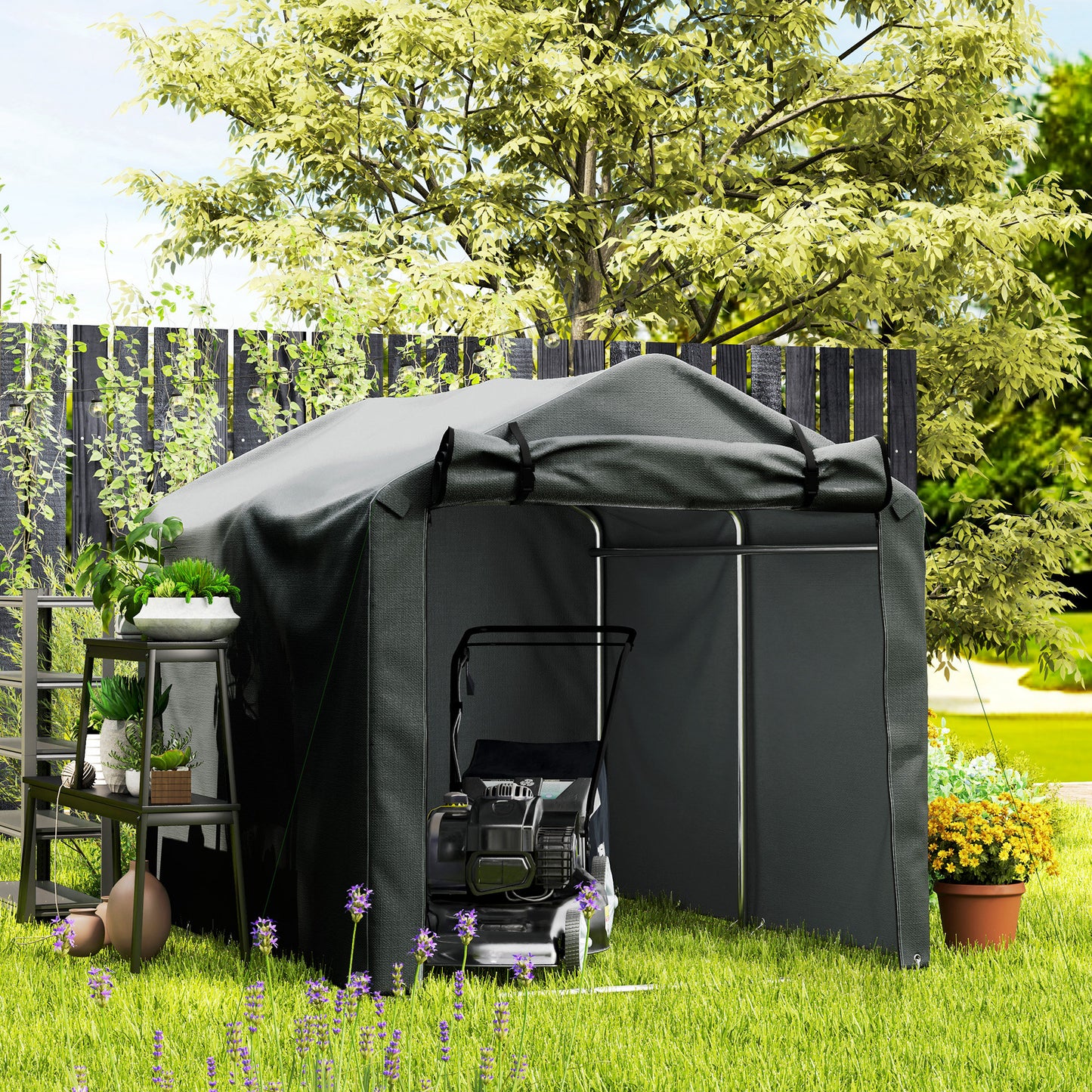 Outsunny Garden Storage Tent, 2.2x1.6m Waterproof Anti-UV Shelter with Roll-up Zipper Door for Bikes, Motorbike, Tools, Dark Grey