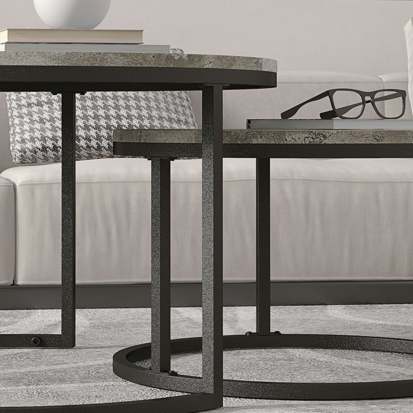HOMCOM Two Piece Nesting Coffee Tables - Grey/Black