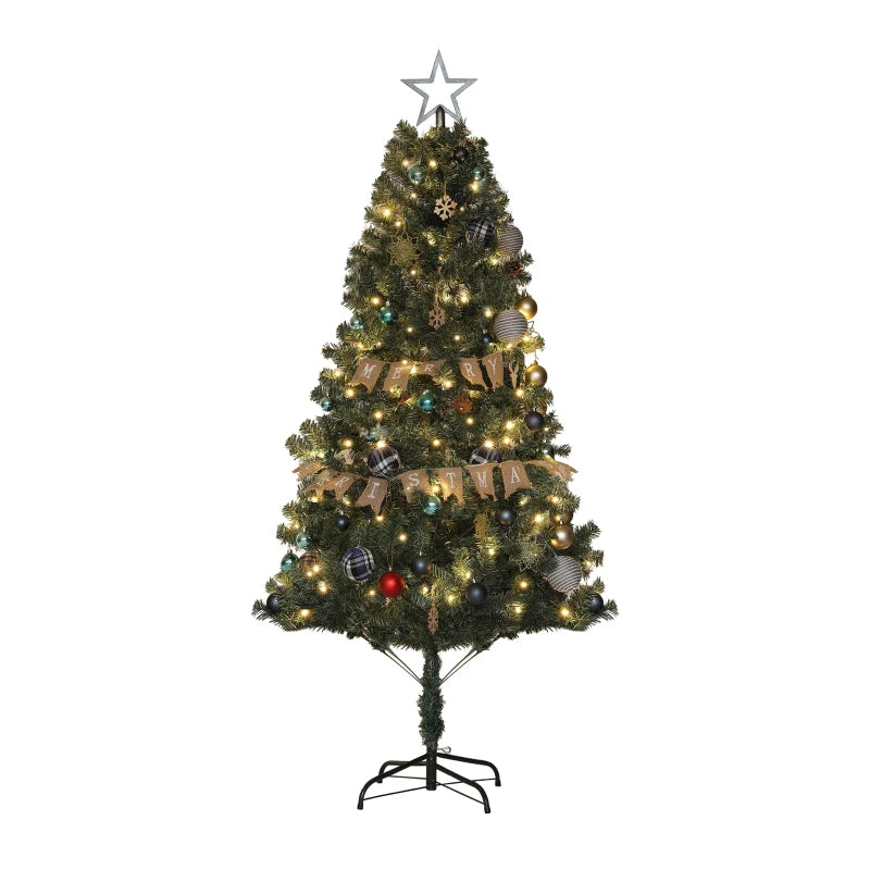 HOMCOM 6ft Pre-Lit and Decorated Christmas Tree Green Blue