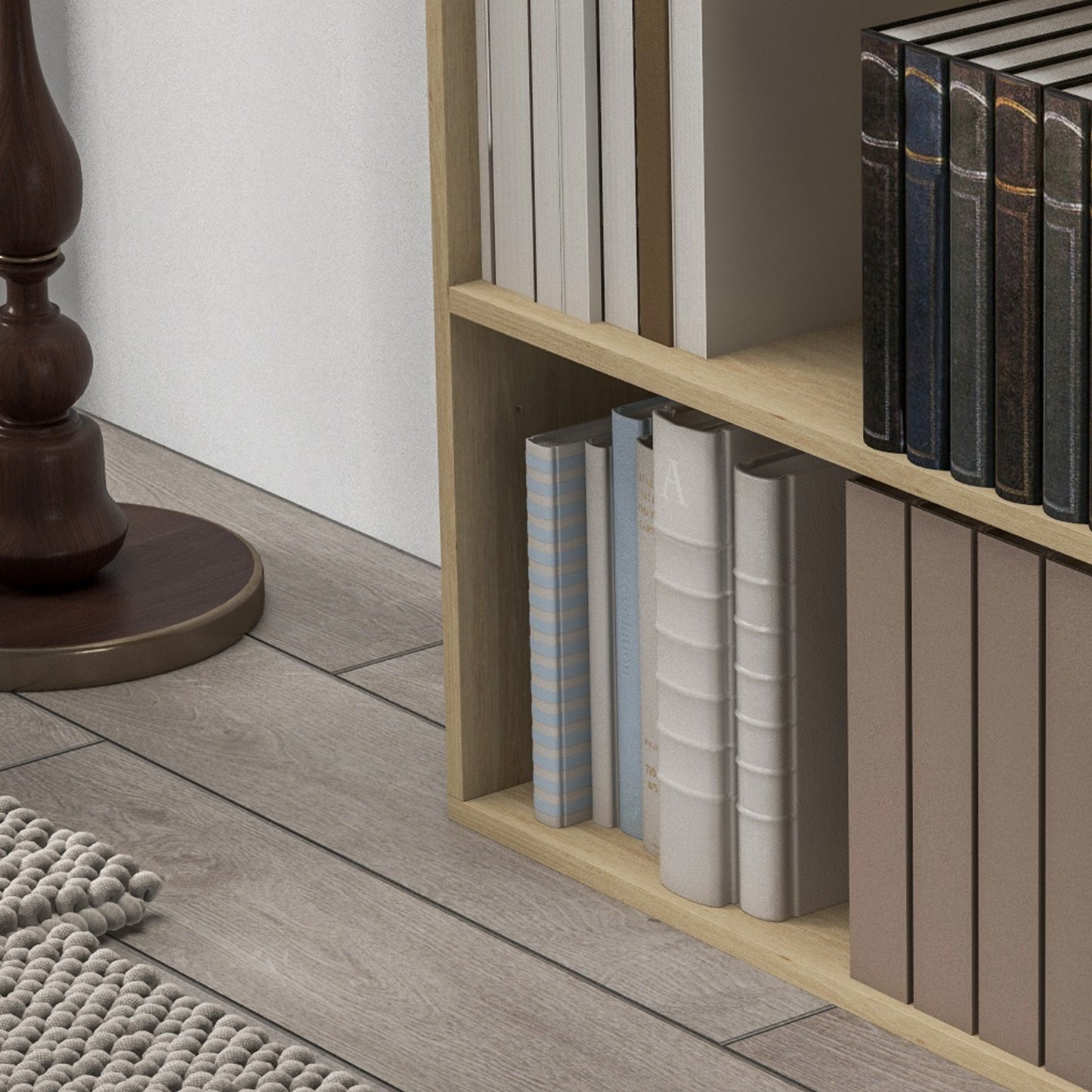 HOMCOM 2 Tier Bookshelf, Low Bookcase with Adjustable Shelf, 2 Compartments for Home Office, Living Room, Study, Natural