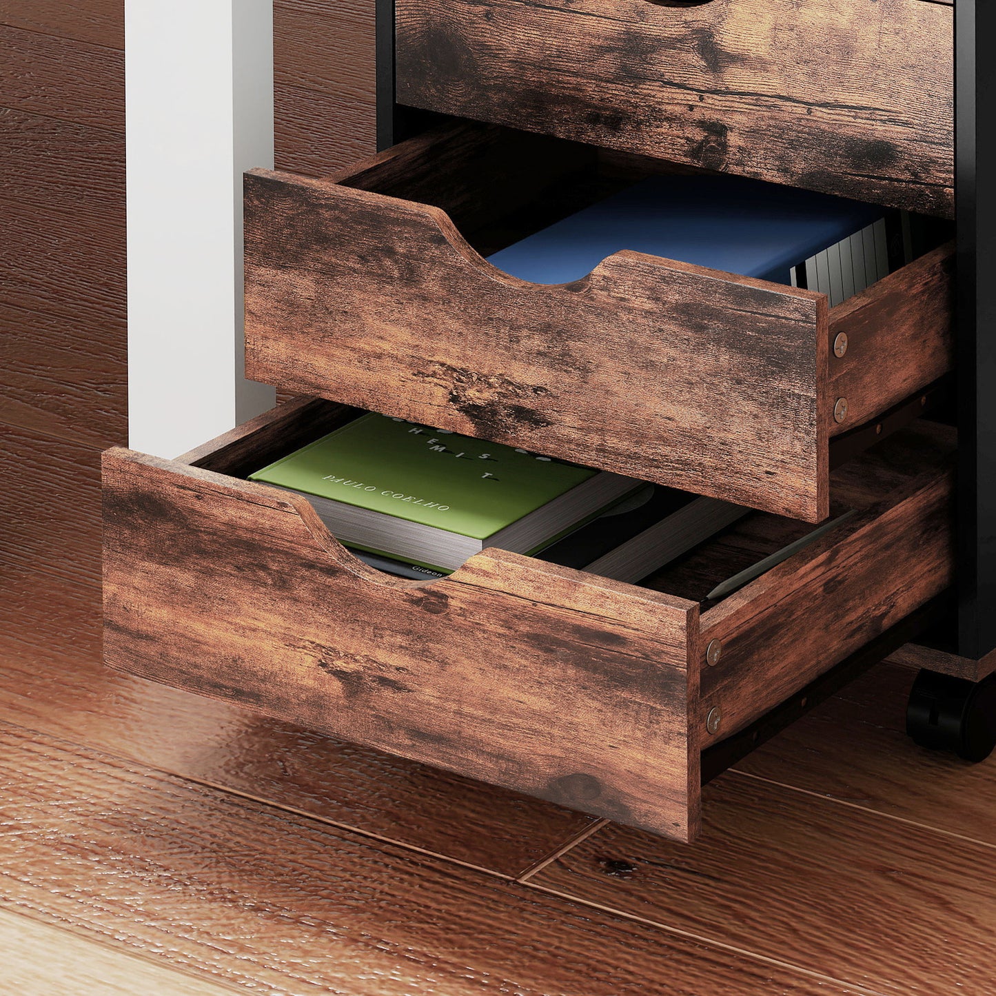 HOMCOM Five-Drawer Filing Cabinet - Rustic Brown