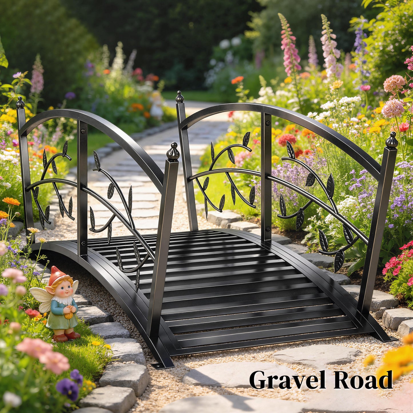 Outsunny 1.2M Metal Garden Bridge with Safety Railings, Outdoor Pond Bridge, Arch Decorative Footbridge for Creek Stream