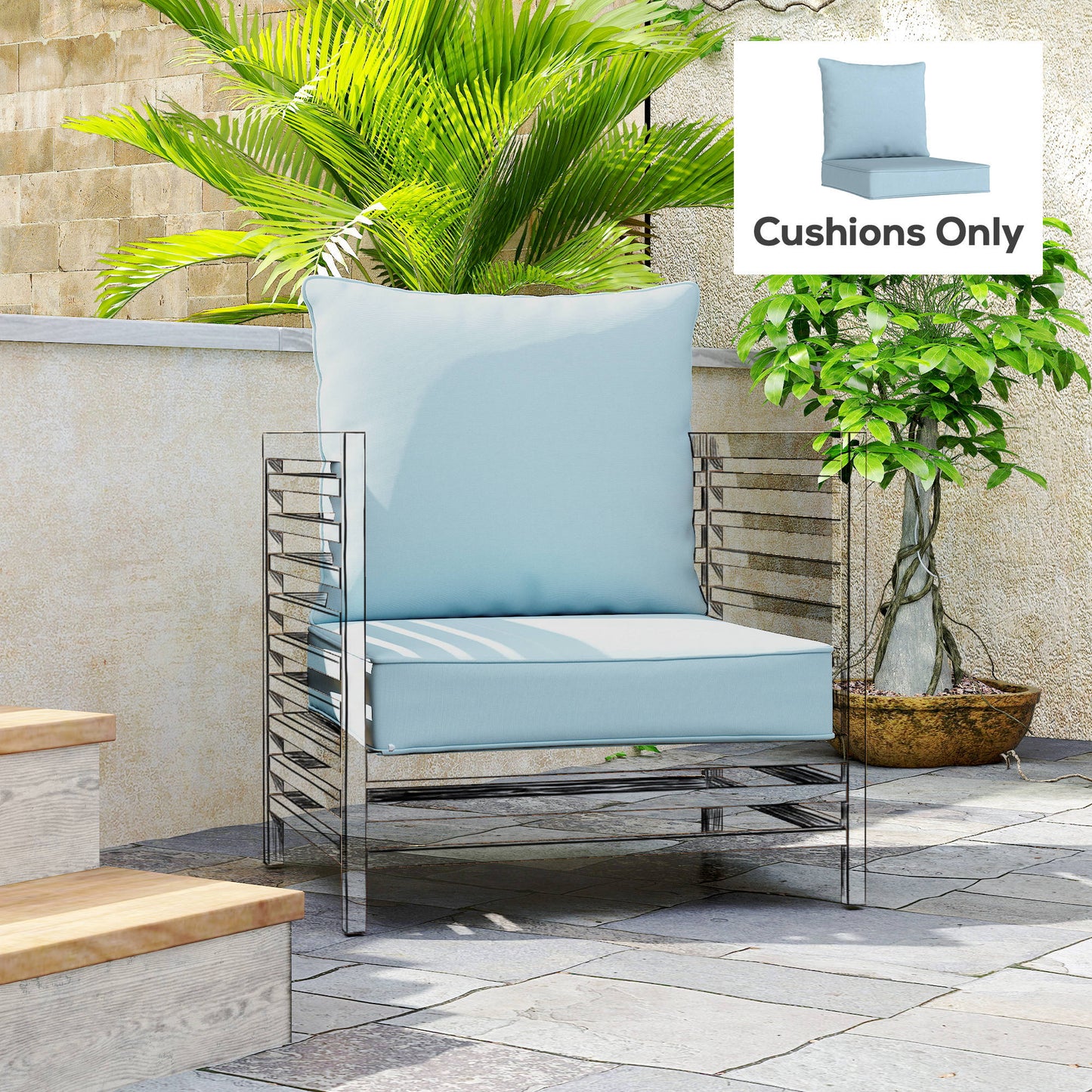 Outsunny Outdoor Seat and Back Cushion Set, 63L x 55W x 15Dcm Patio Deep Seating Chair Fade Resistant Replacement Cushion, Black