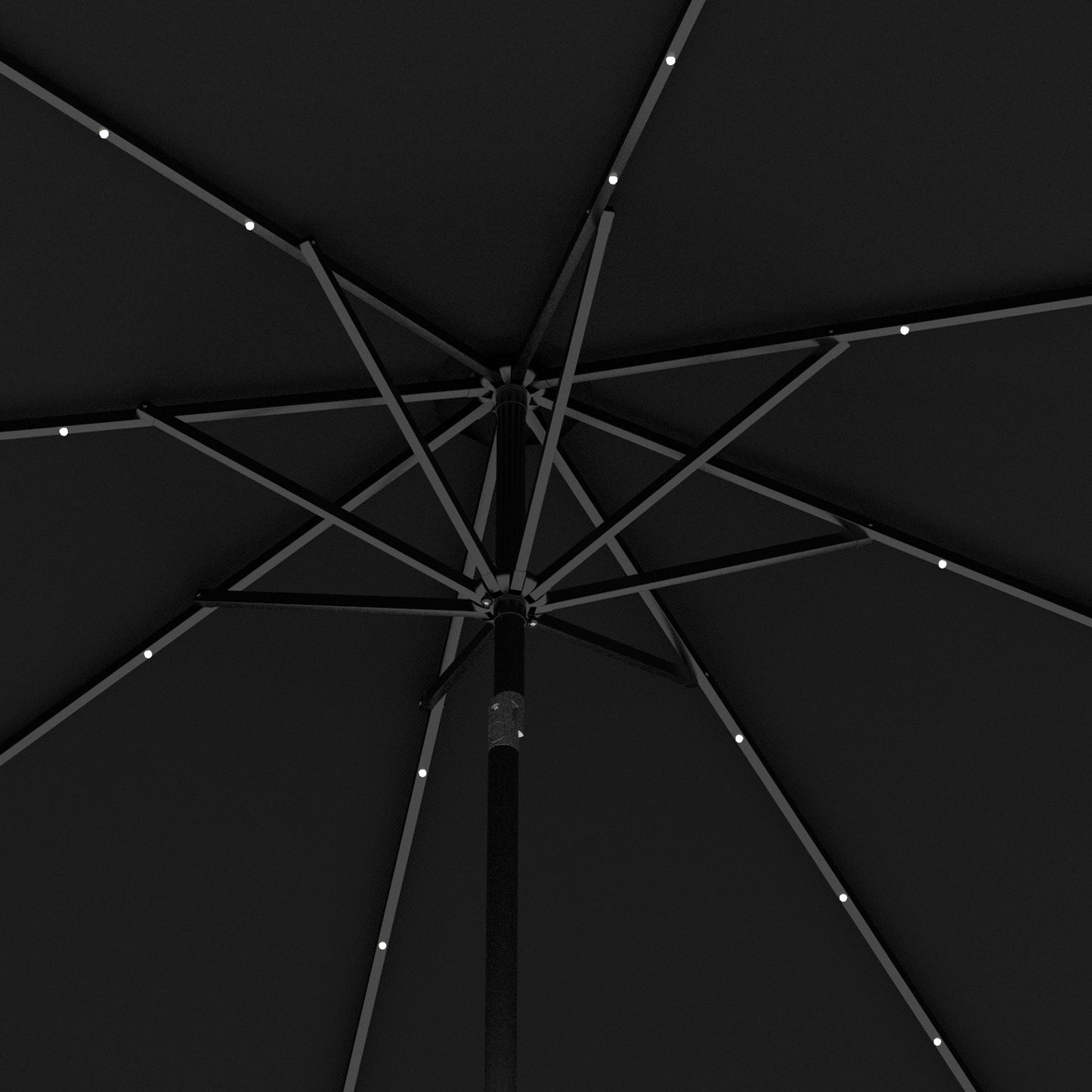 Outsunny 2.7m Outdoor Patio Garden Umbrella Parasol with Tilt Crank and 24 LEDs Lights Black