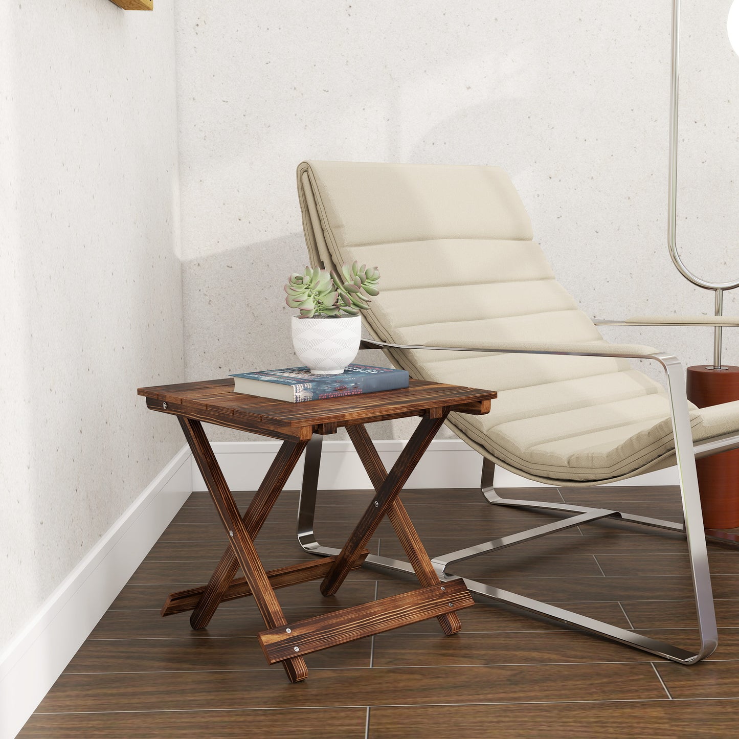 Outsunny Fir Wood Folding Coffee Table, Lightweight Small Garden Table, Portable Folding Side Table for Balcony
