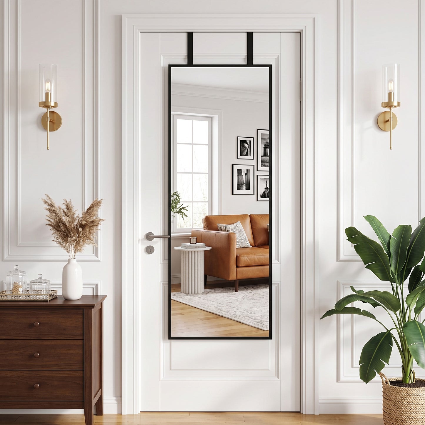 HOMCOM 40 x 110 cm Full Length Wall Mirror, Rectangular Mirror with Adjustable Hooks, Over the Door or Wall Mounted, Black