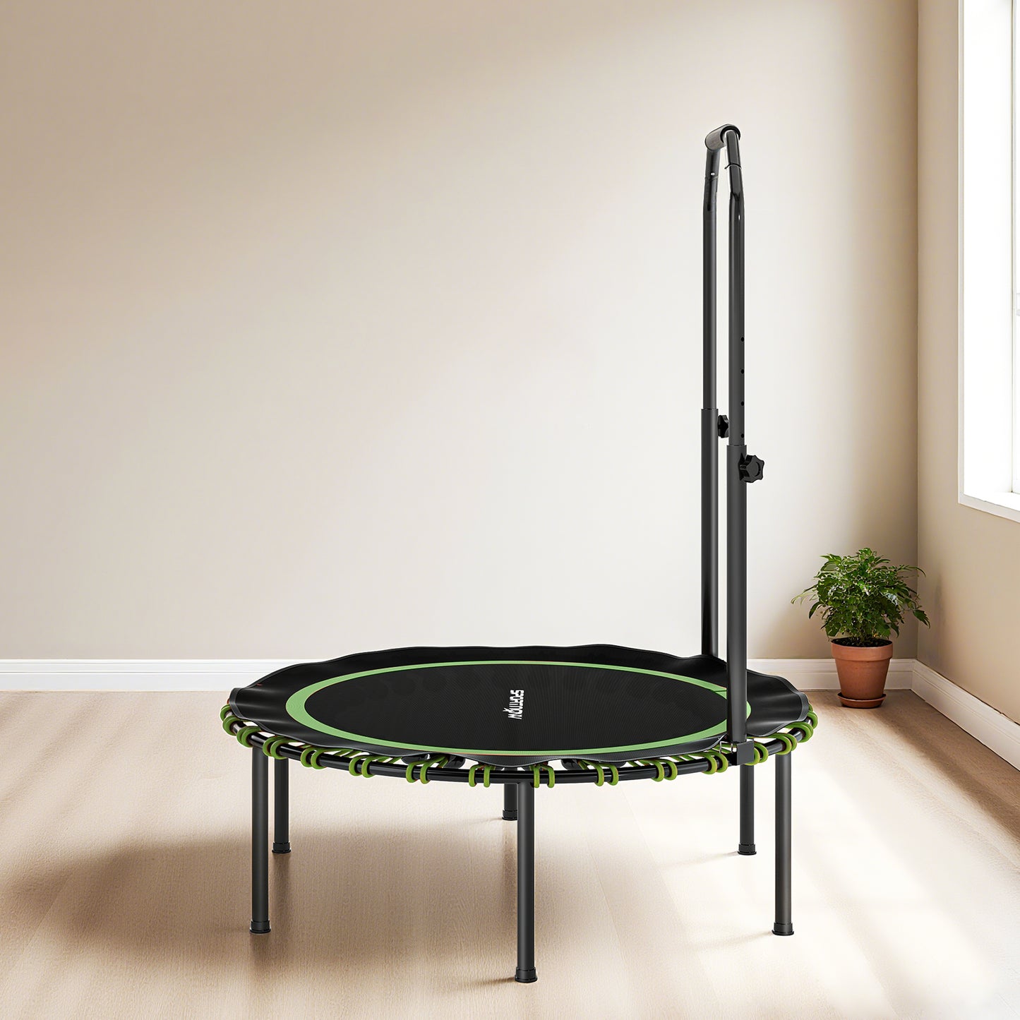 SPORTNOW 40'' Foldable Fitness Trampoline, Mini Rebounder with 5-Level Adjustable Handle for Adults Indoor/Outdoor Exercise, Green
