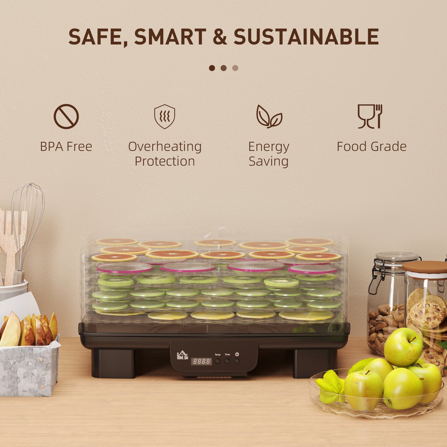 HOMCOM 40-70°C Six-Tray Food Dehydrator - Black