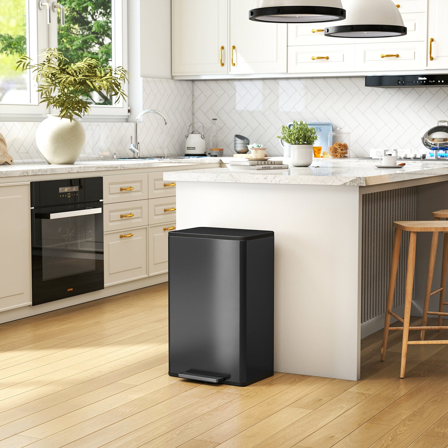 HOMCOM 45L Kitchen Bin, Pedal Bin with Soft-Close and Stay-Open Lid, Removable Inner Bucket, Odor Control for Kitchen, Office