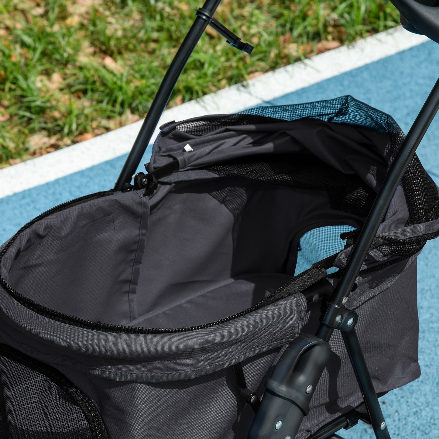 PawHut Pet Stroller, Foldable Cat Dog Pushchair, Pet Travel Carriage with 4 Wheels, Adjustable Canopy, Safety Leashes, Storage Basket and Cup Holder for Small Dogs, Black