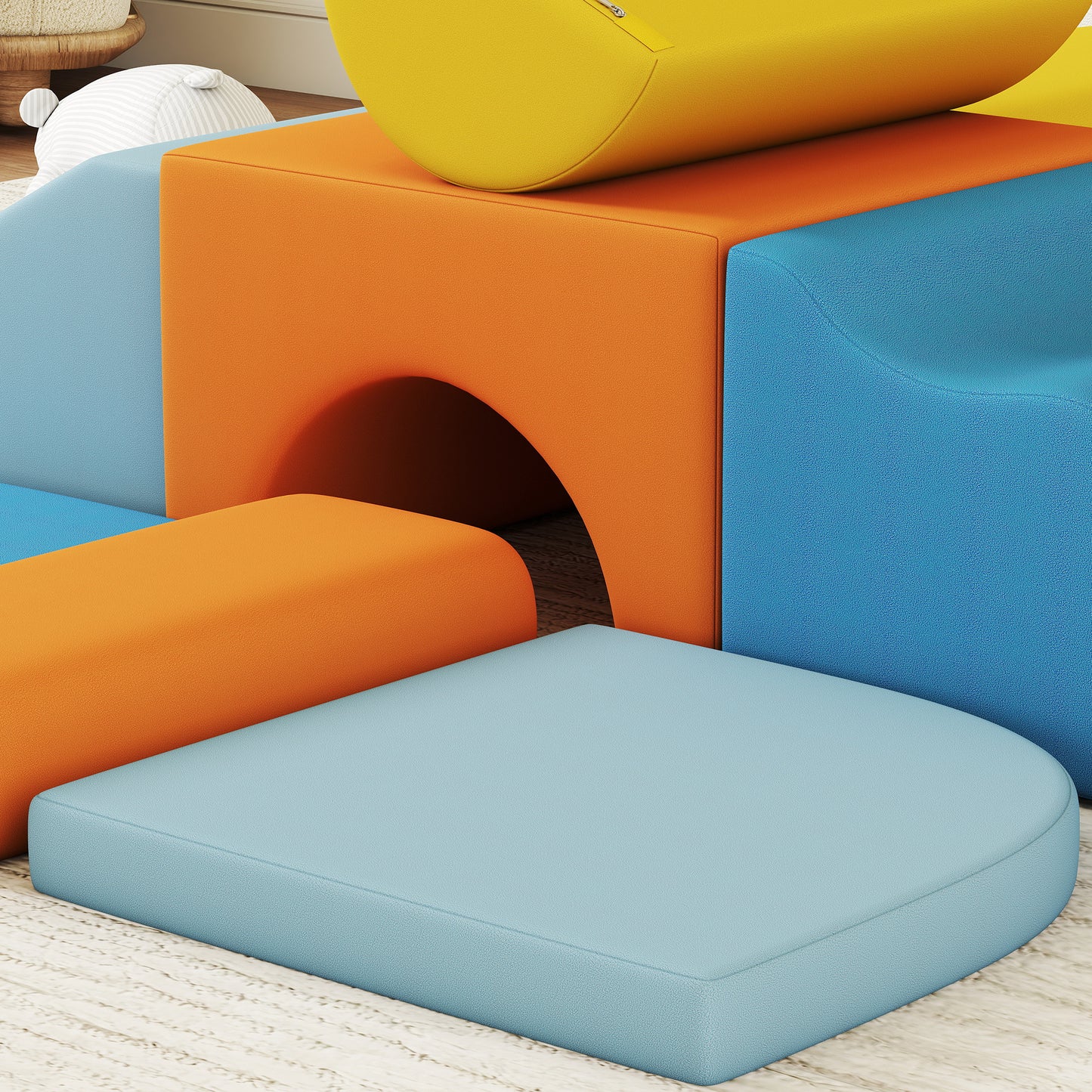 AIYAPLAY 9-Piece Soft Play Set, Kids Soft Play Foam Blocks with Detachable Cover for Climbing and Crawling