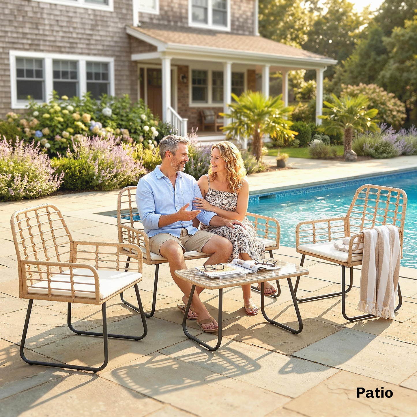 Outsunny 4 Piece Rattan Garden Furniture Set, Outdoor Patio Furniture, Armchairs and Coffee Table