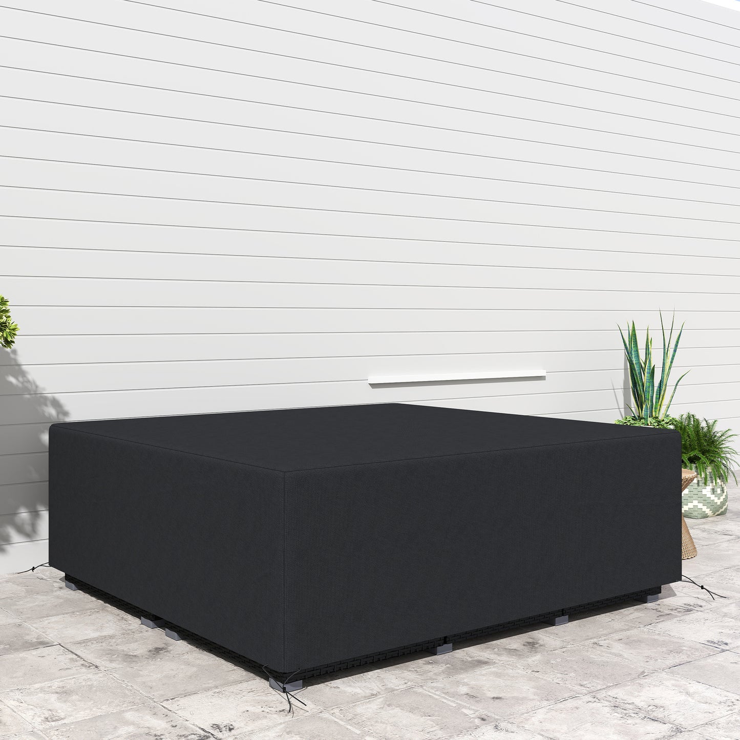 Outsunny Outdoor Furniture Cover, Waterproof Anti-UV 600D Oxford, Rattan Sofa Sun Lounger Protection, 225L x 210W x 70Hcm, Black