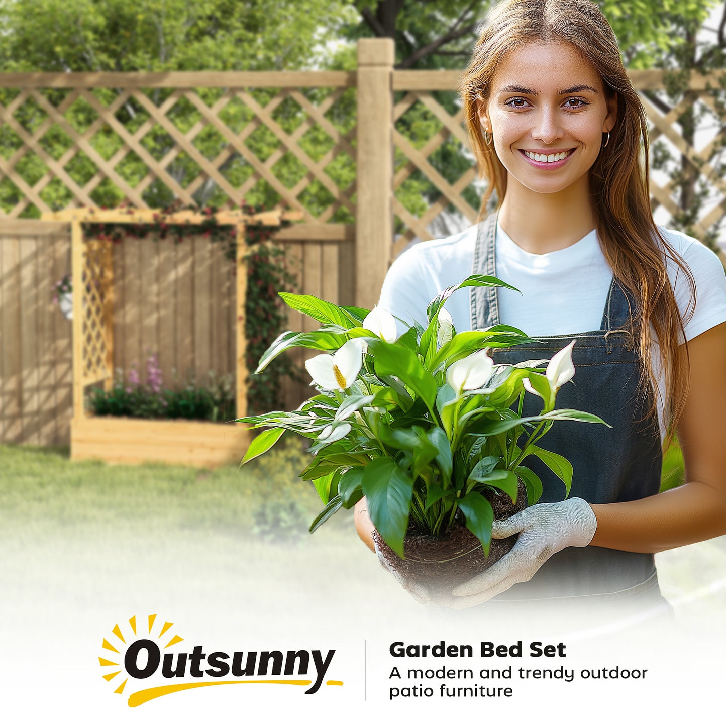 Outsunny Wooden Trellis Planter Box with Roof, Natural 110cm