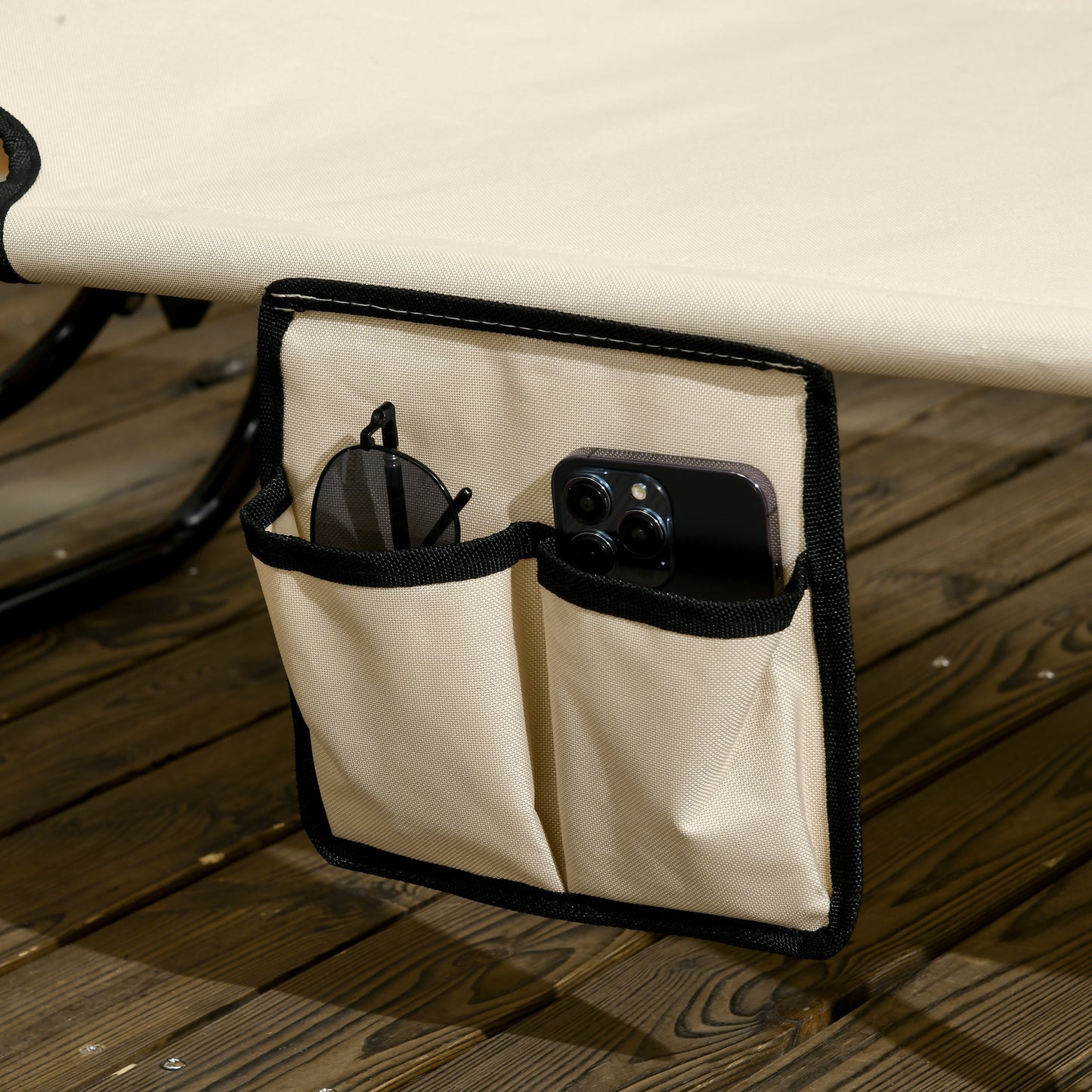 Outsunny 2 Piece Folding Sun Loungers, Adjustable Recliner Garden Chairs with Canopy, Steel Frame, Tan Brown